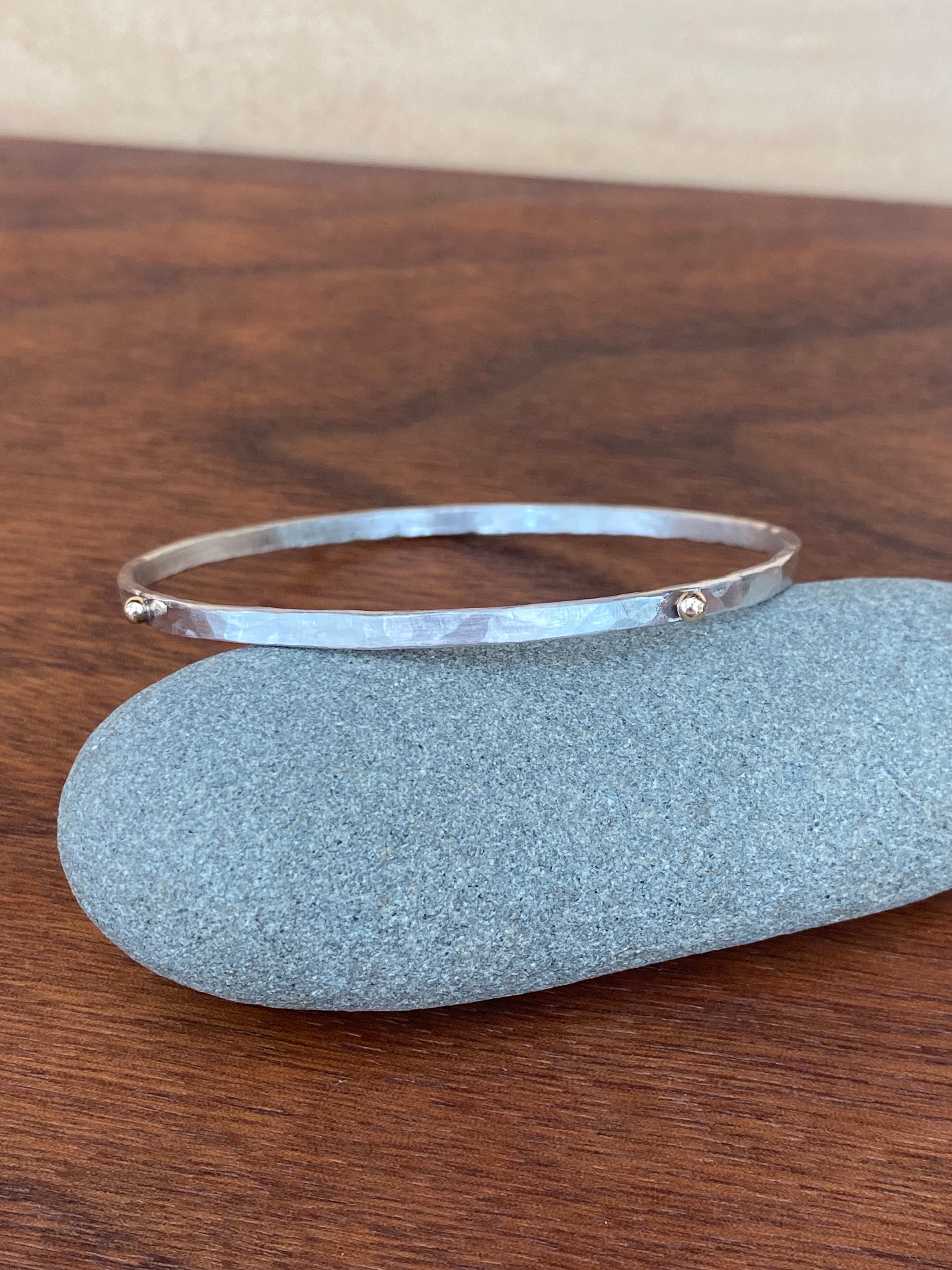 Elle Naz- Hammered Bangle Bracelet with Gold Buttons