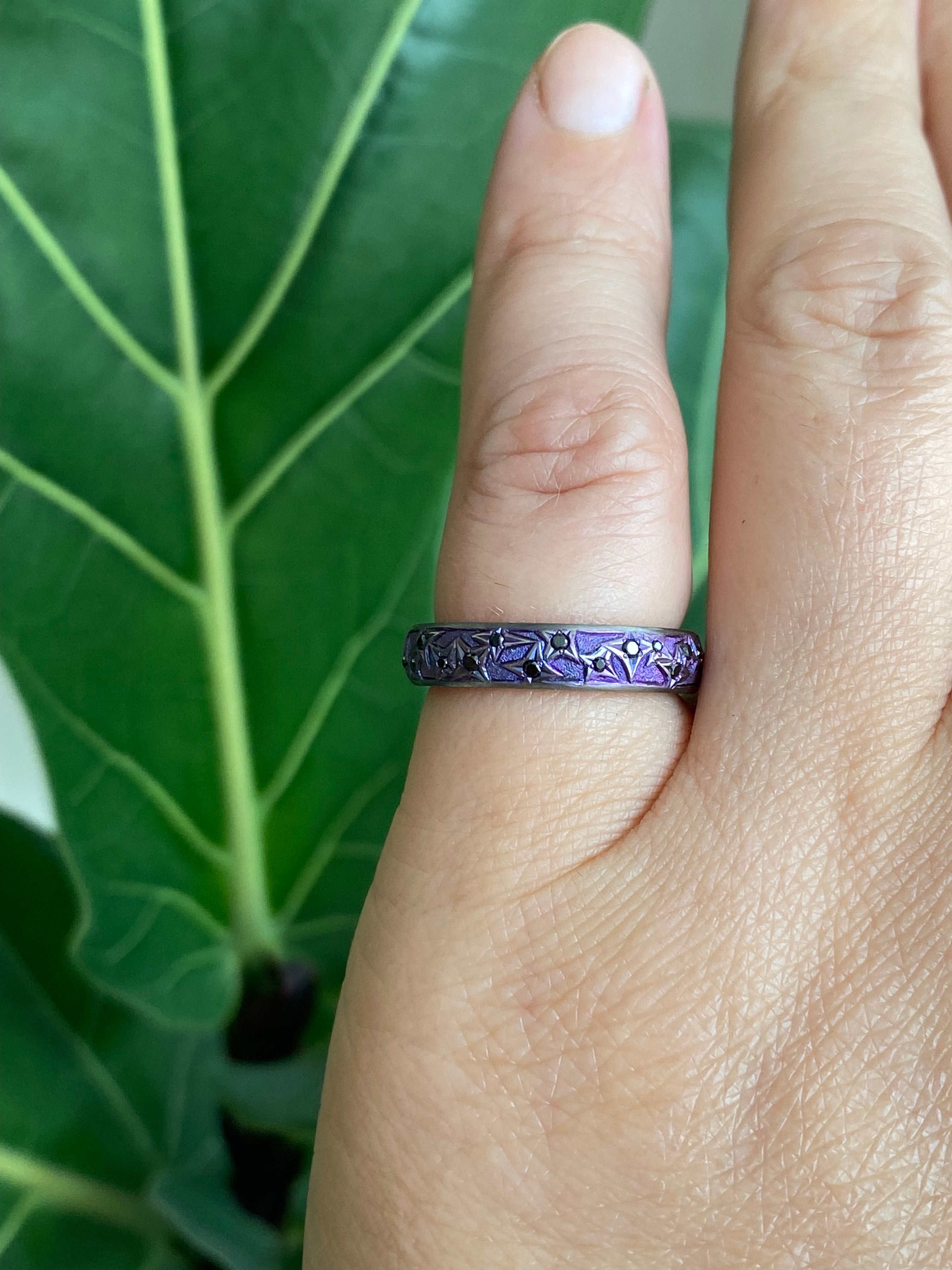 Folium Jewels- Royal Lights Outs Ring Band with black diamonds