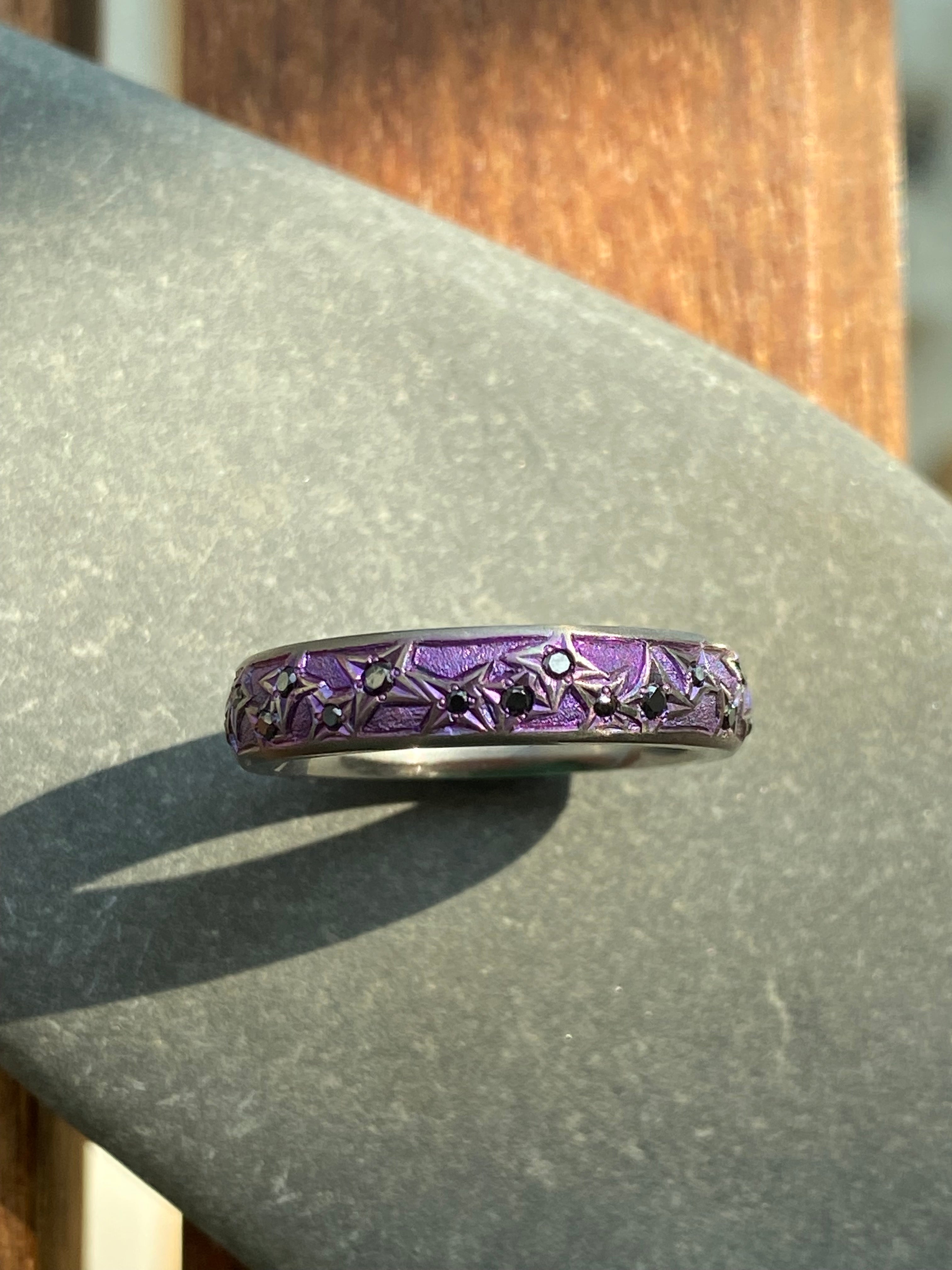 Folium Jewels- Royal Lights Outs Ring Band with black diamonds