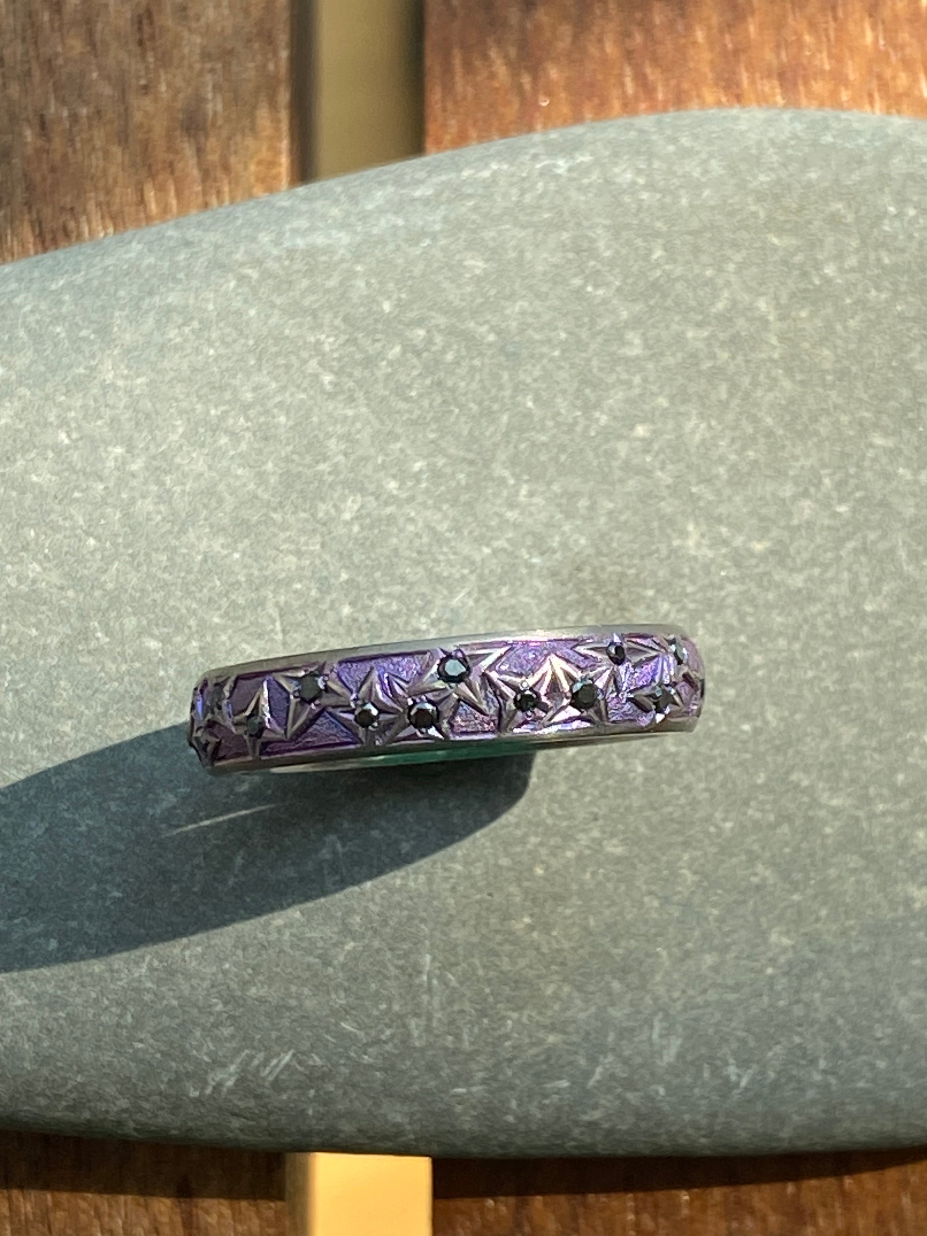 Folium Jewels- Royal Lights Outs Ring Band with black diamonds