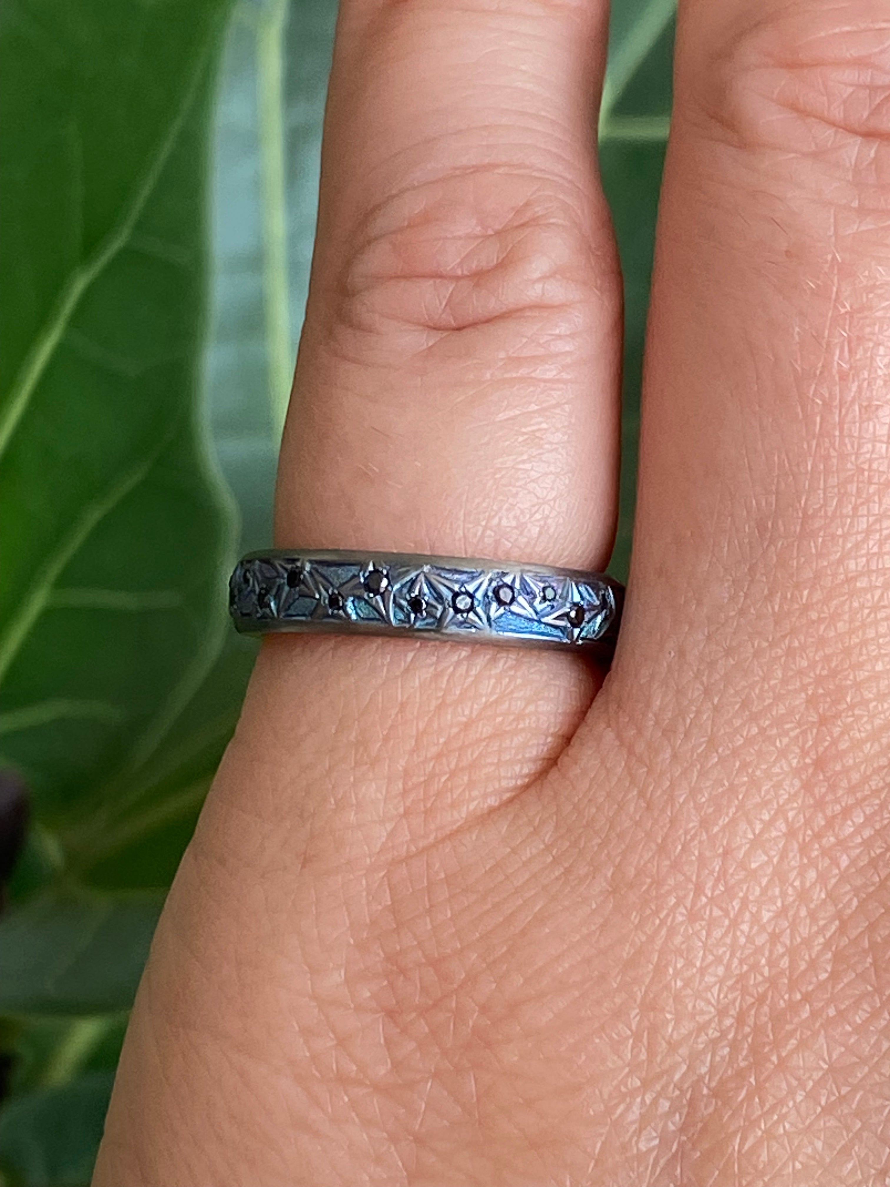 Folium Jewels- Lights Out Titanium Ring Band with Black Diamond