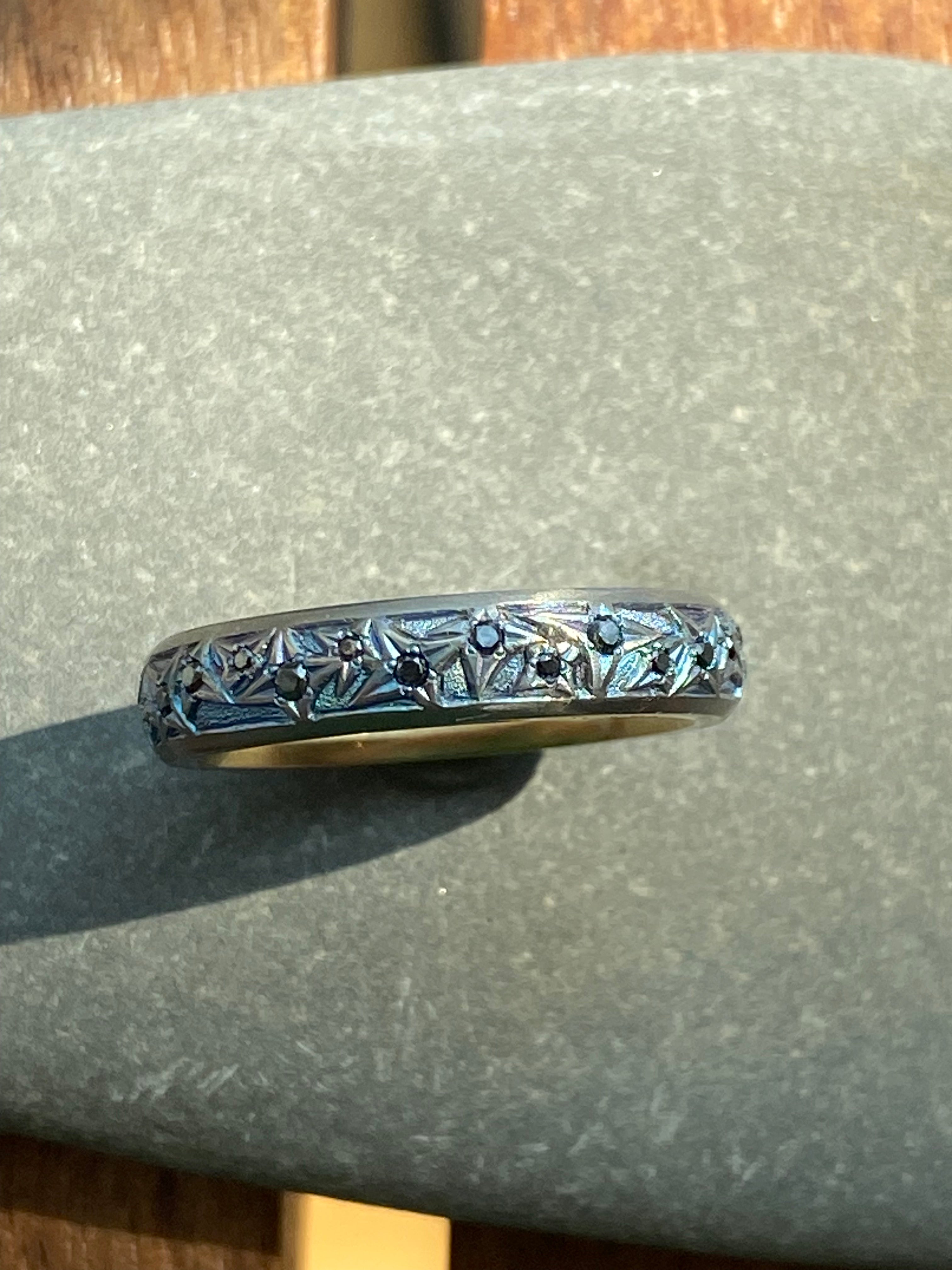 Folium Jewels- Lights Out Titanium Ring Band with Black Diamond