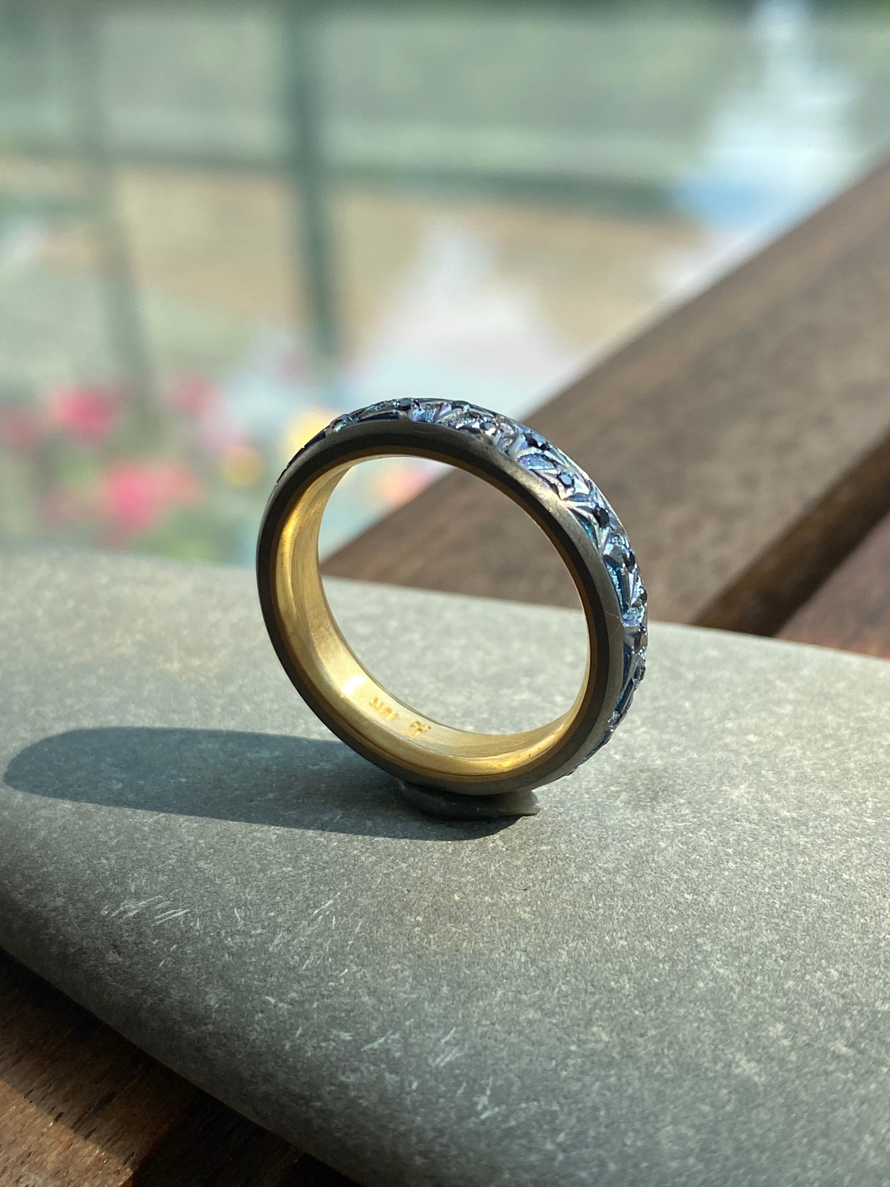 Folium Jewels- Lights Out Titanium Ring Band with Black Diamond