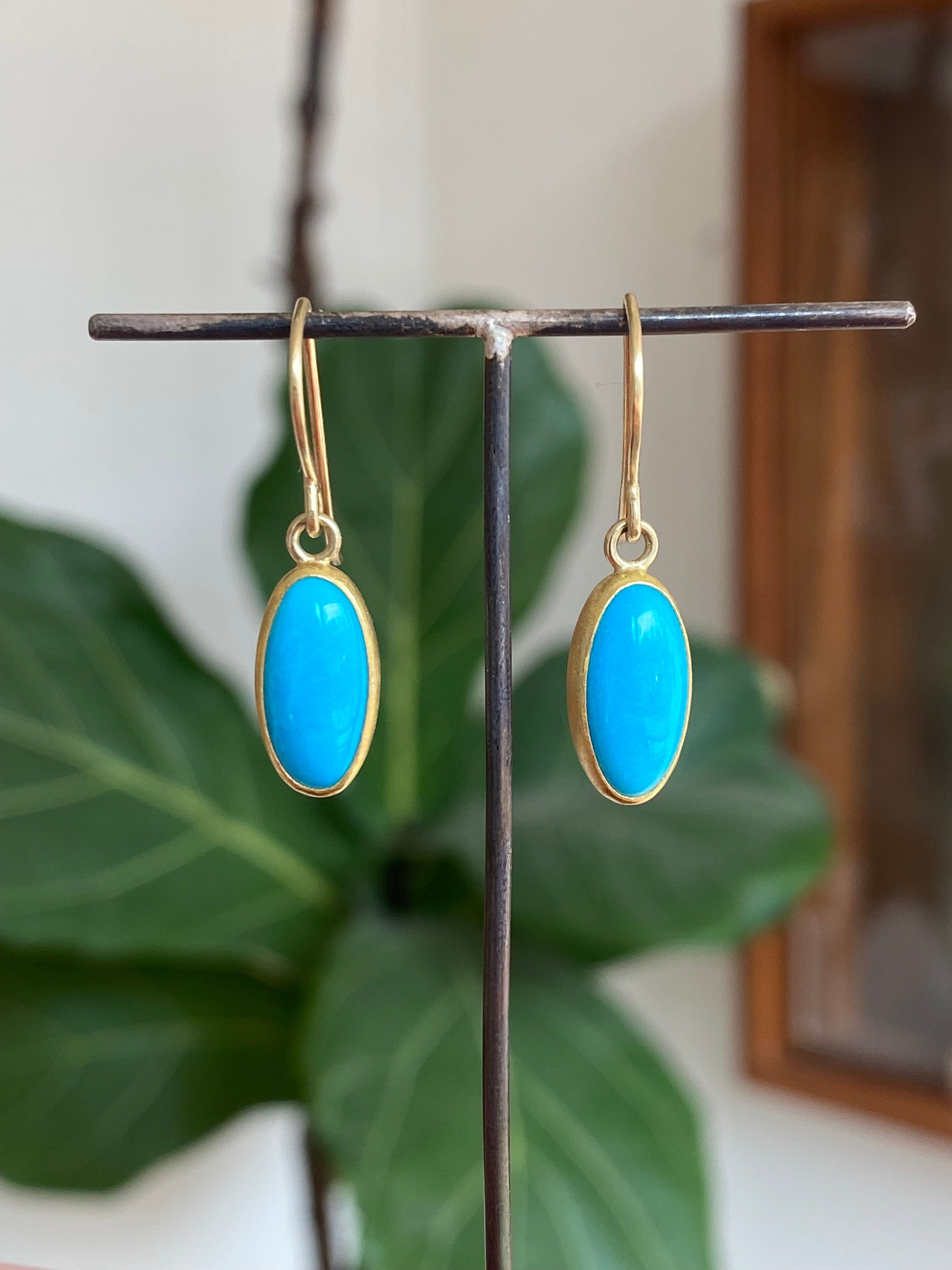 Sam Woehrmann- Sleeping Beauty Turquoise Oval Earrings on Wires
