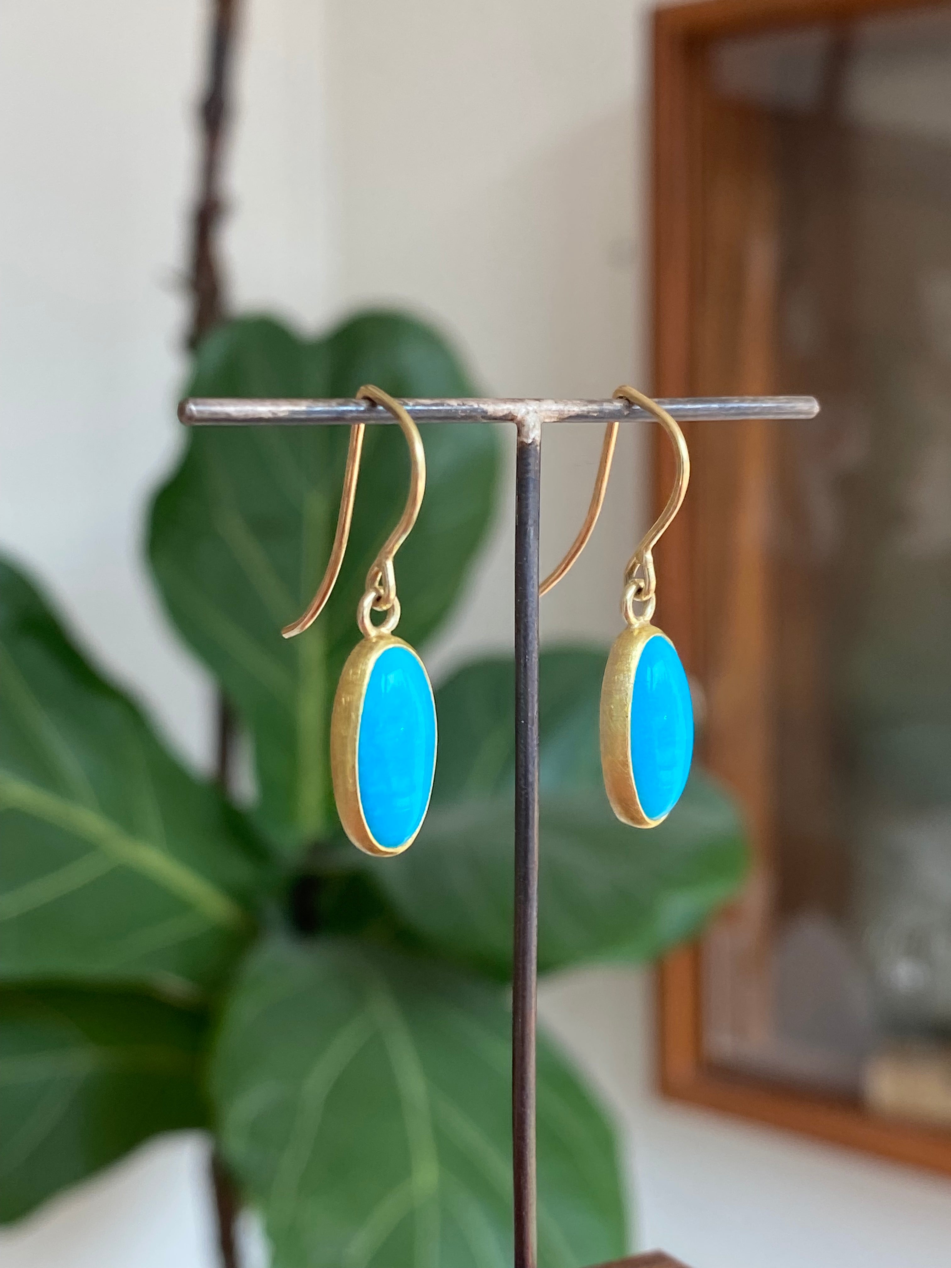 Sam Woehrmann- Sleeping Beauty Turquoise Oval Earrings on Wires