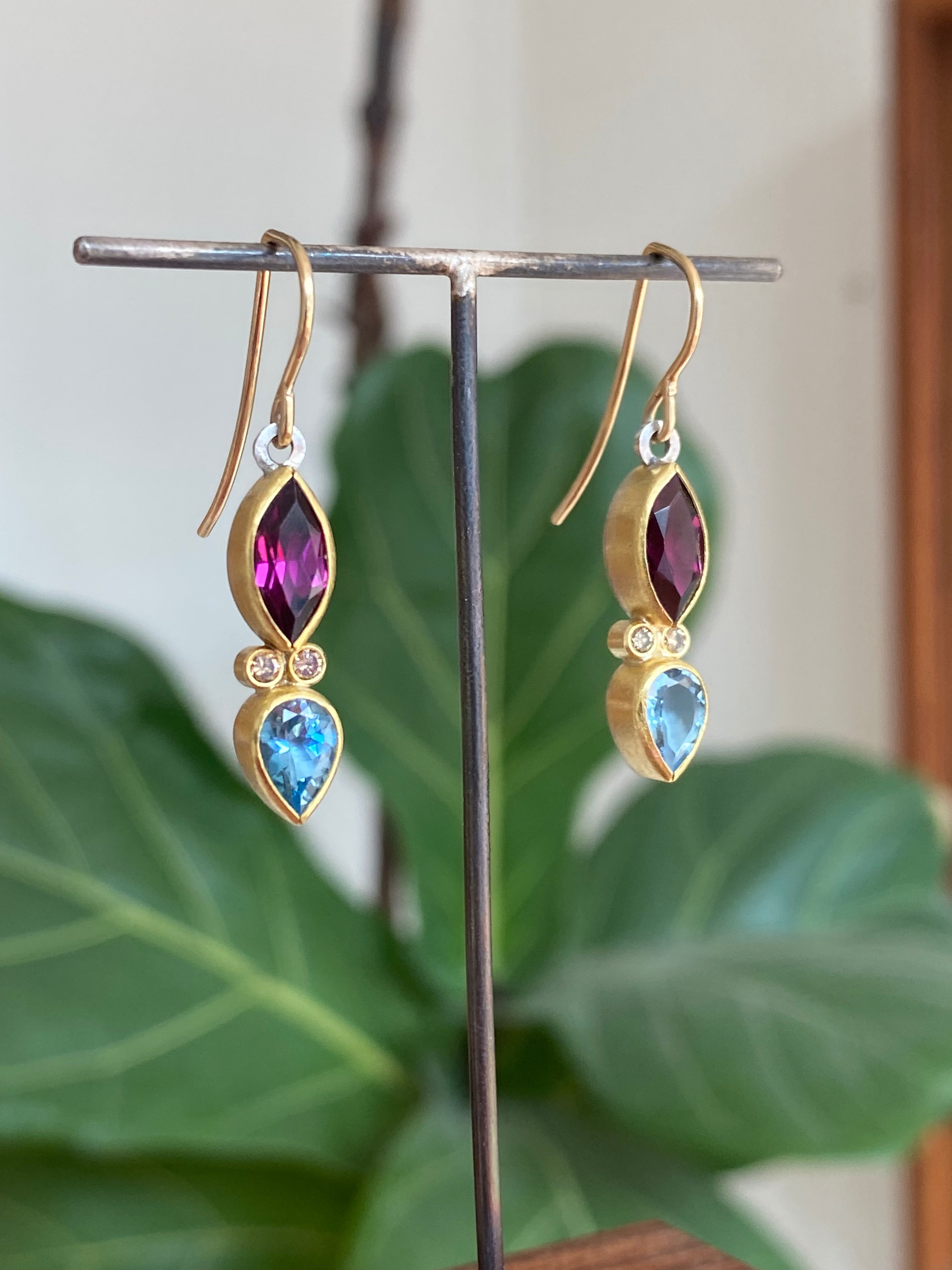 Sam Woehrmann- Tourmaline + Aquamarine Earrings with Diamonds