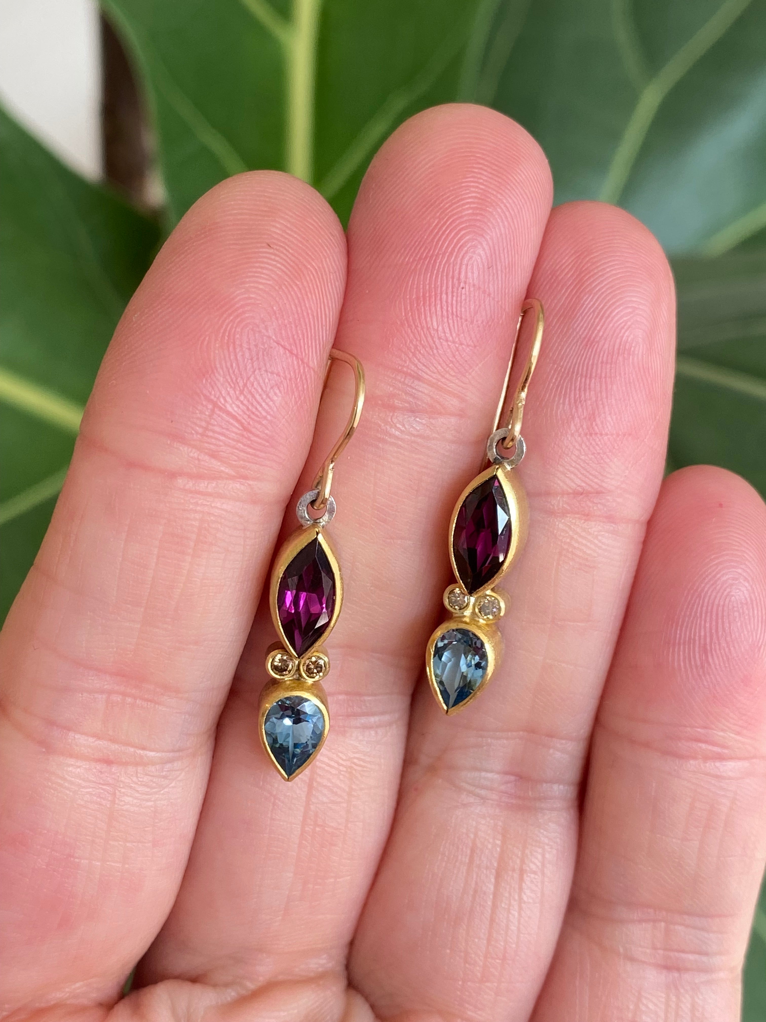 Sam Woehrmann- Tourmaline + Aquamarine Earrings with Diamonds