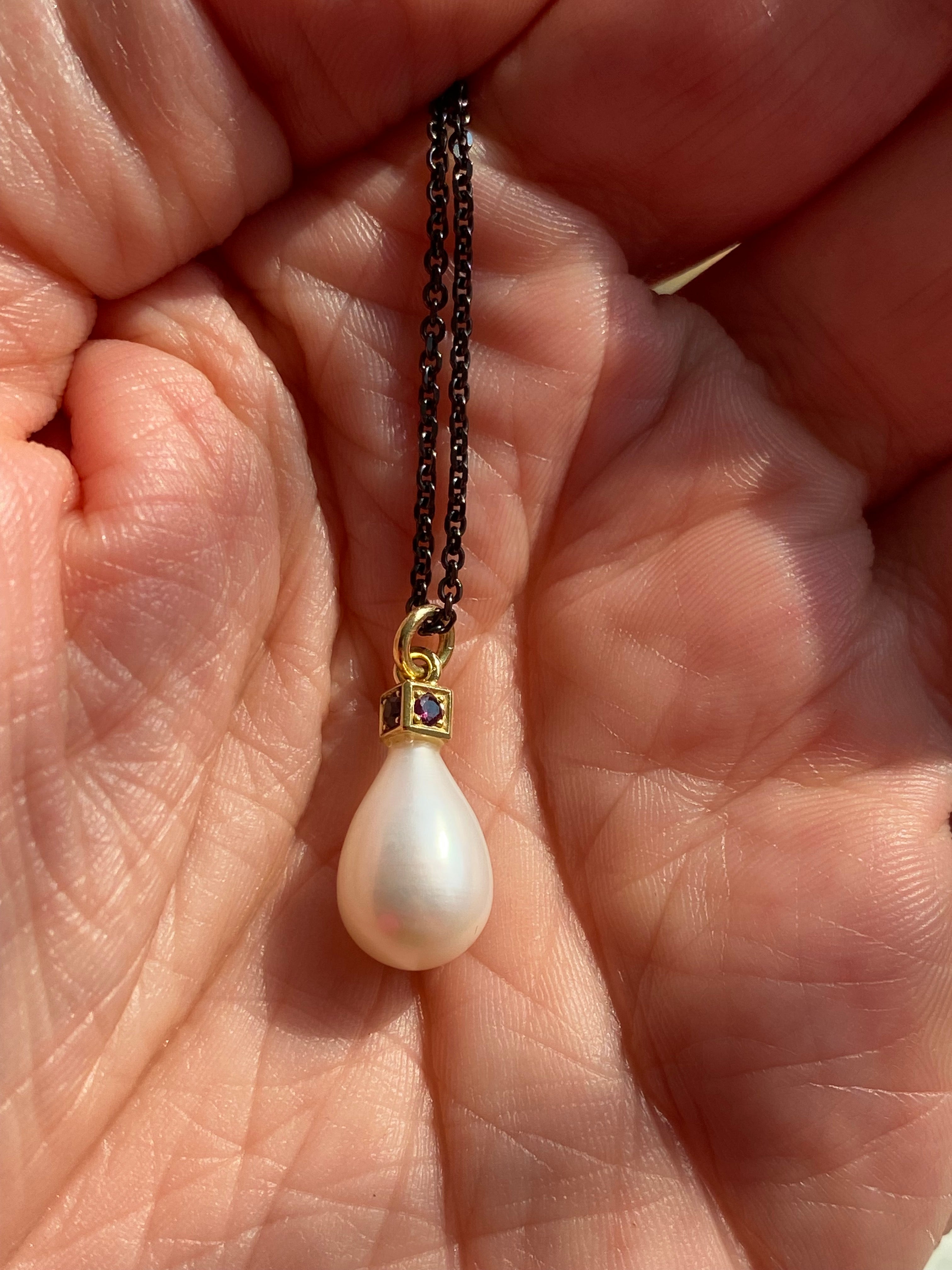 Sam Woehrmann- Pearl and Raspberry Sapphire Cube Necklace