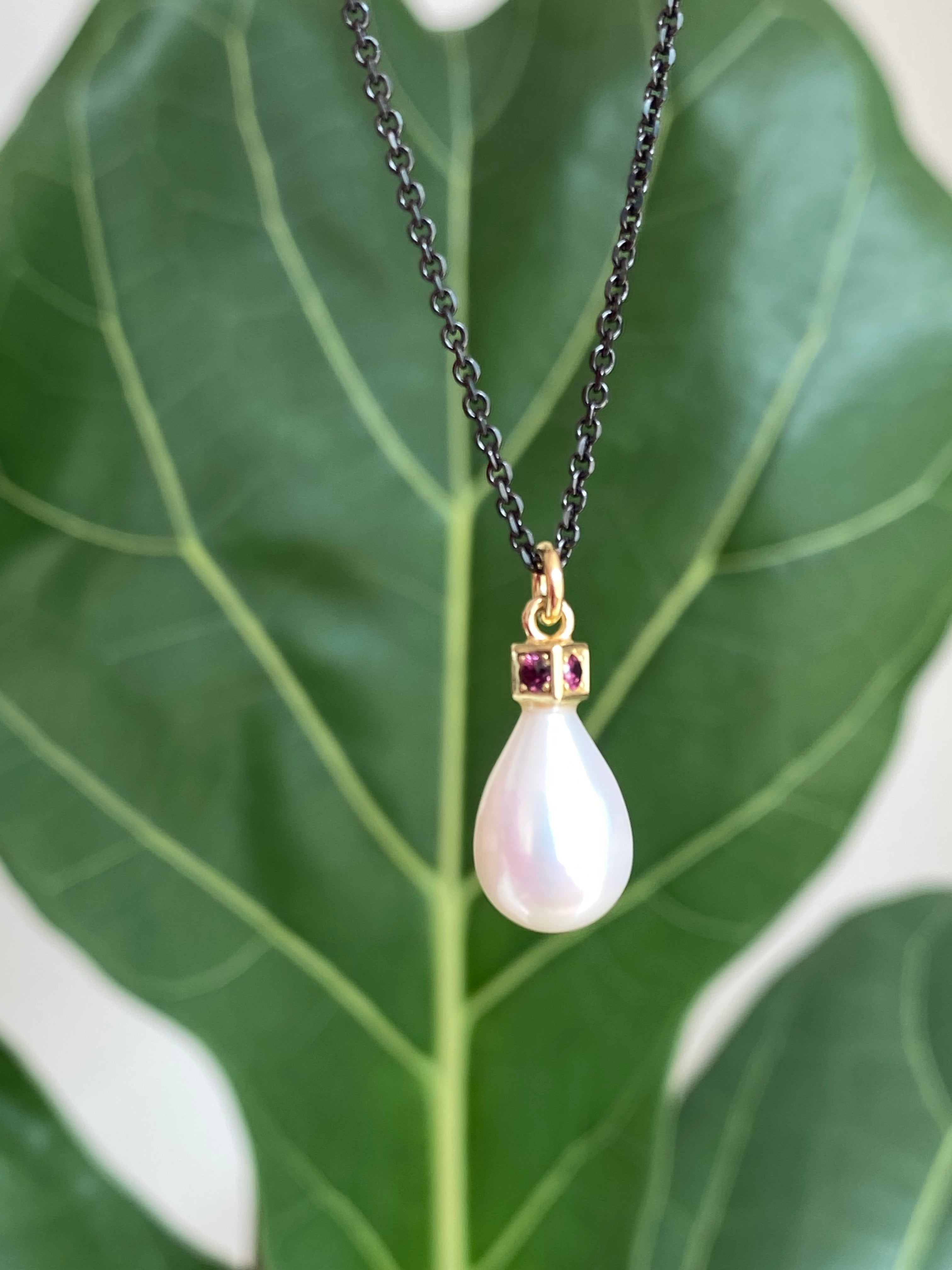 Sam Woehrmann- Pearl and Raspberry Sapphire Cube Necklace
