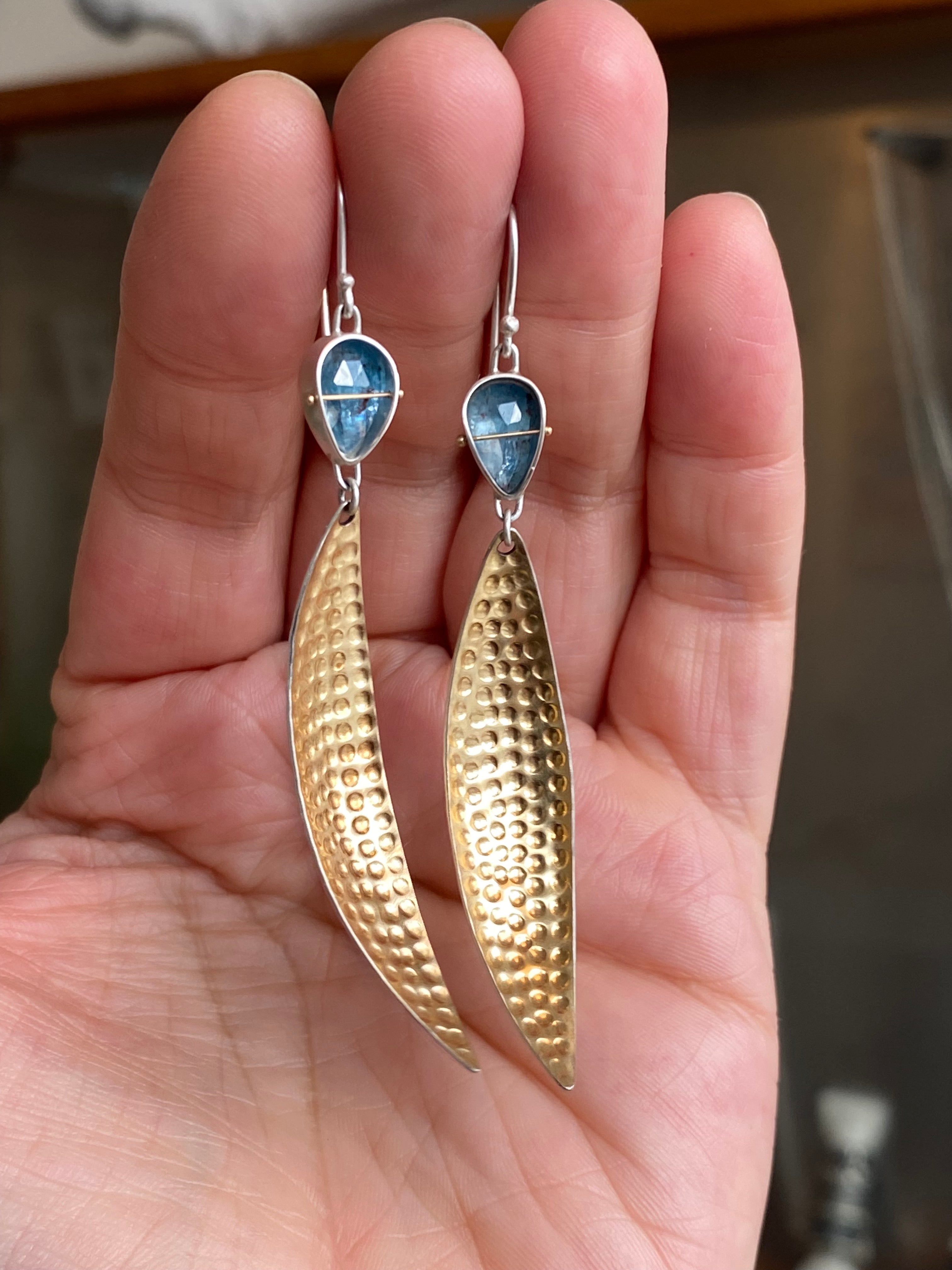 Hilary Finck- Teal Kyanite Earrings with Dabbled Leaves