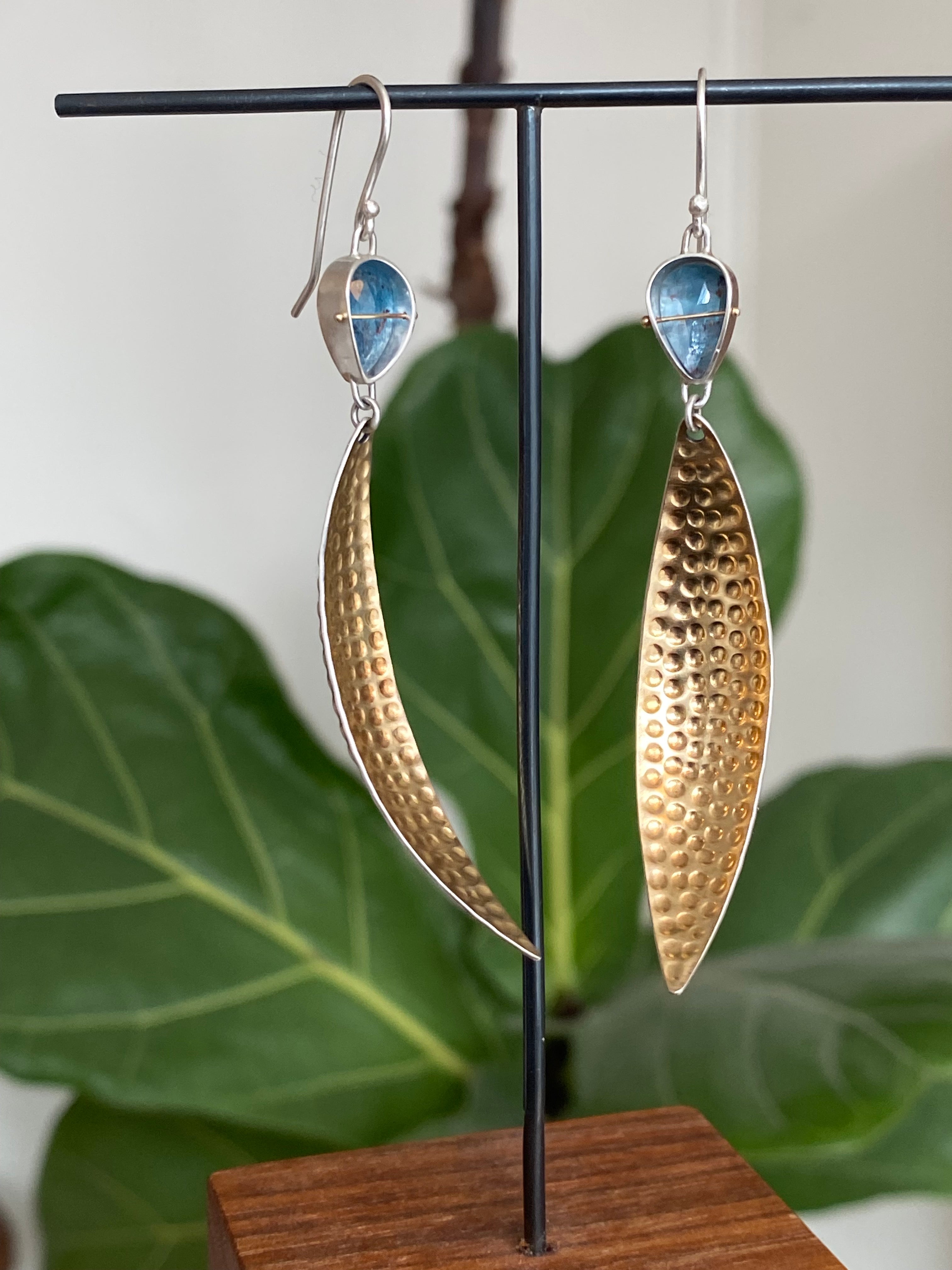 Hilary Finck- Teal Kyanite Earrings with Dabbled Leaves