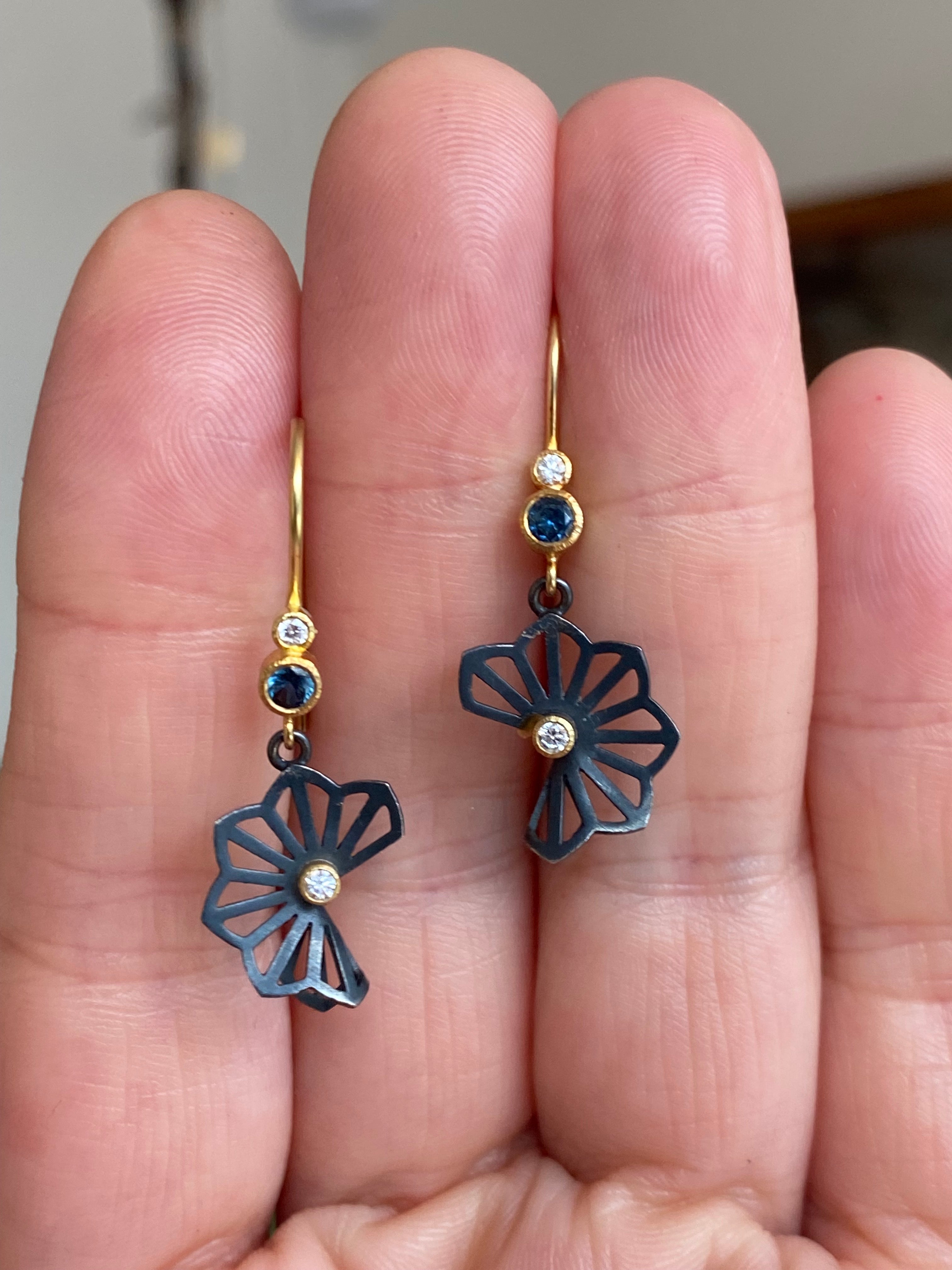 Karin Jacobson- Petite Hyacinth Fold Earrings with Sapphire and Diamond