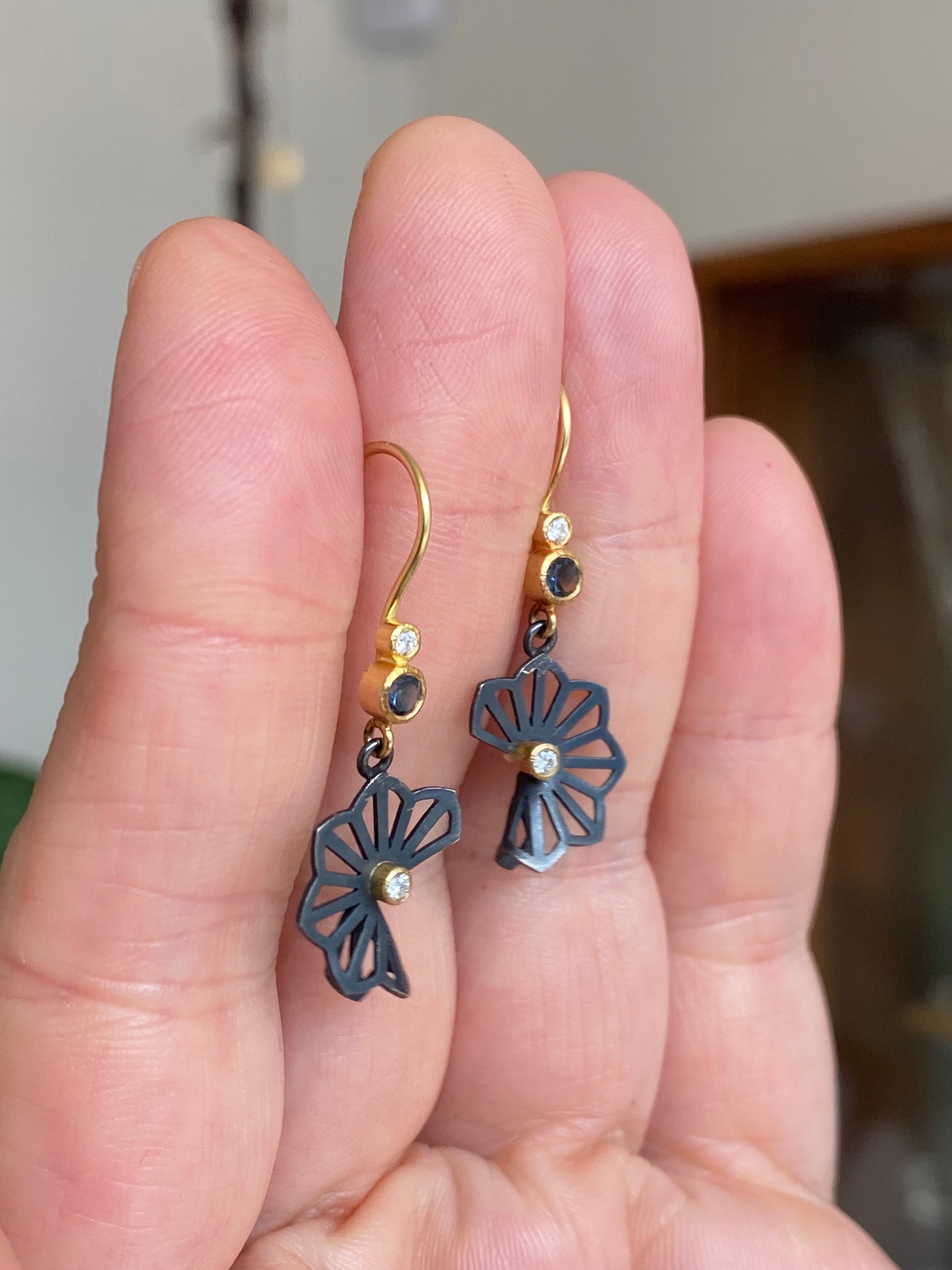 Karin Jacobson- Petite Hyacinth Fold Earrings with Sapphire and Diamond