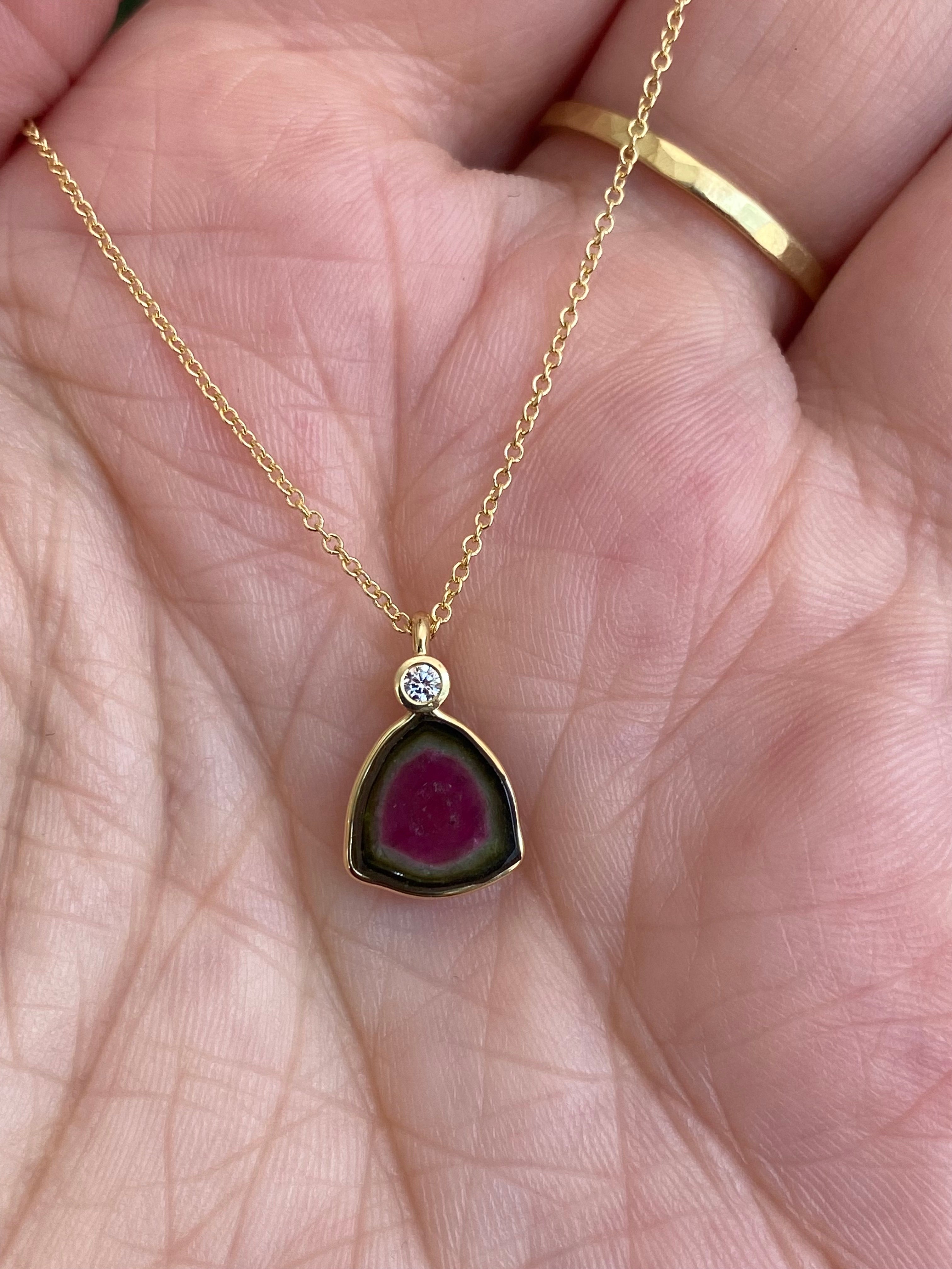 Folium Jewels- Petite Watermelon Tourmaline and Diamond Necklace