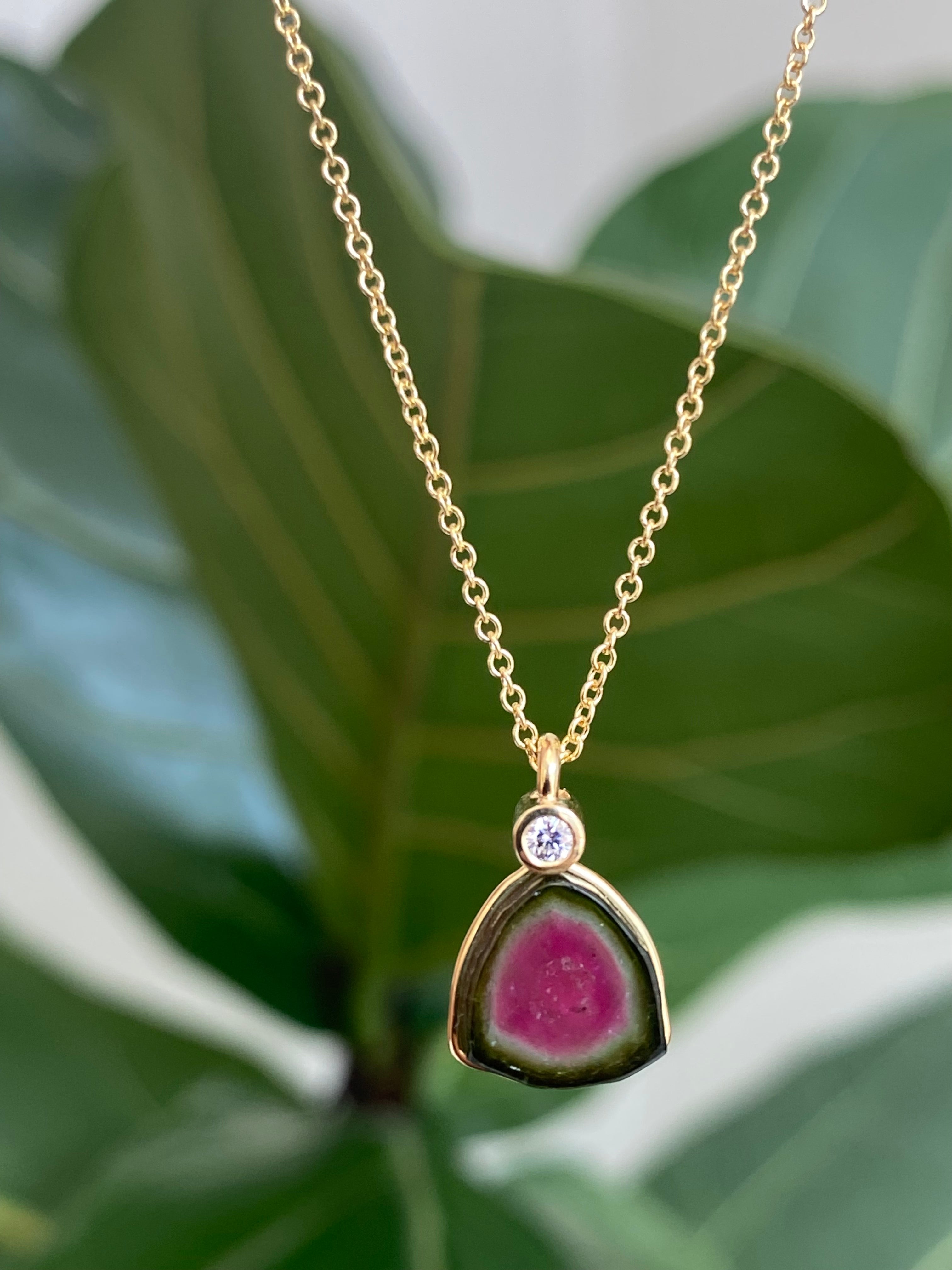 Folium Jewels- Petite Watermelon Tourmaline and Diamond Necklace