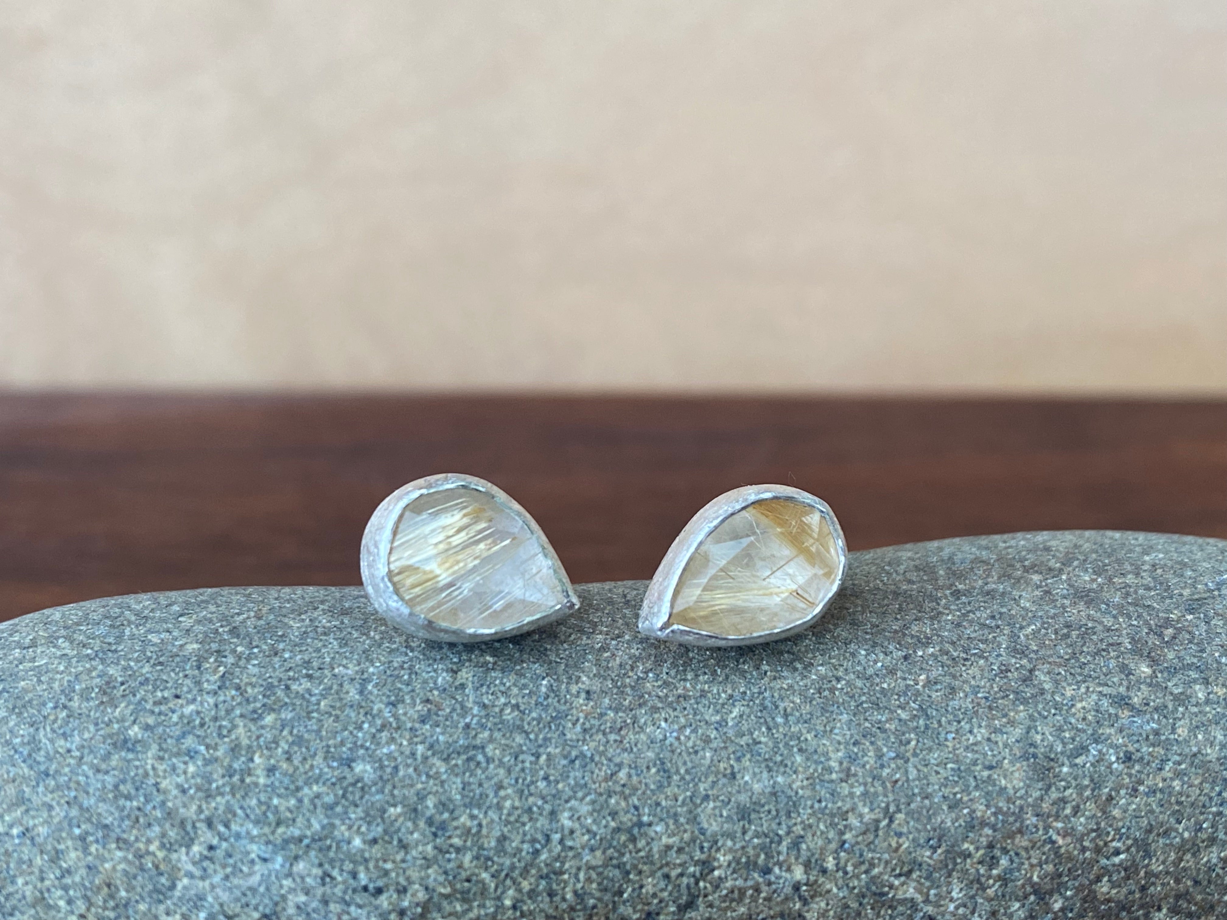 M. Rose Studio- Rutilated Quartz with Raccoon Baculum Jacket Earrings