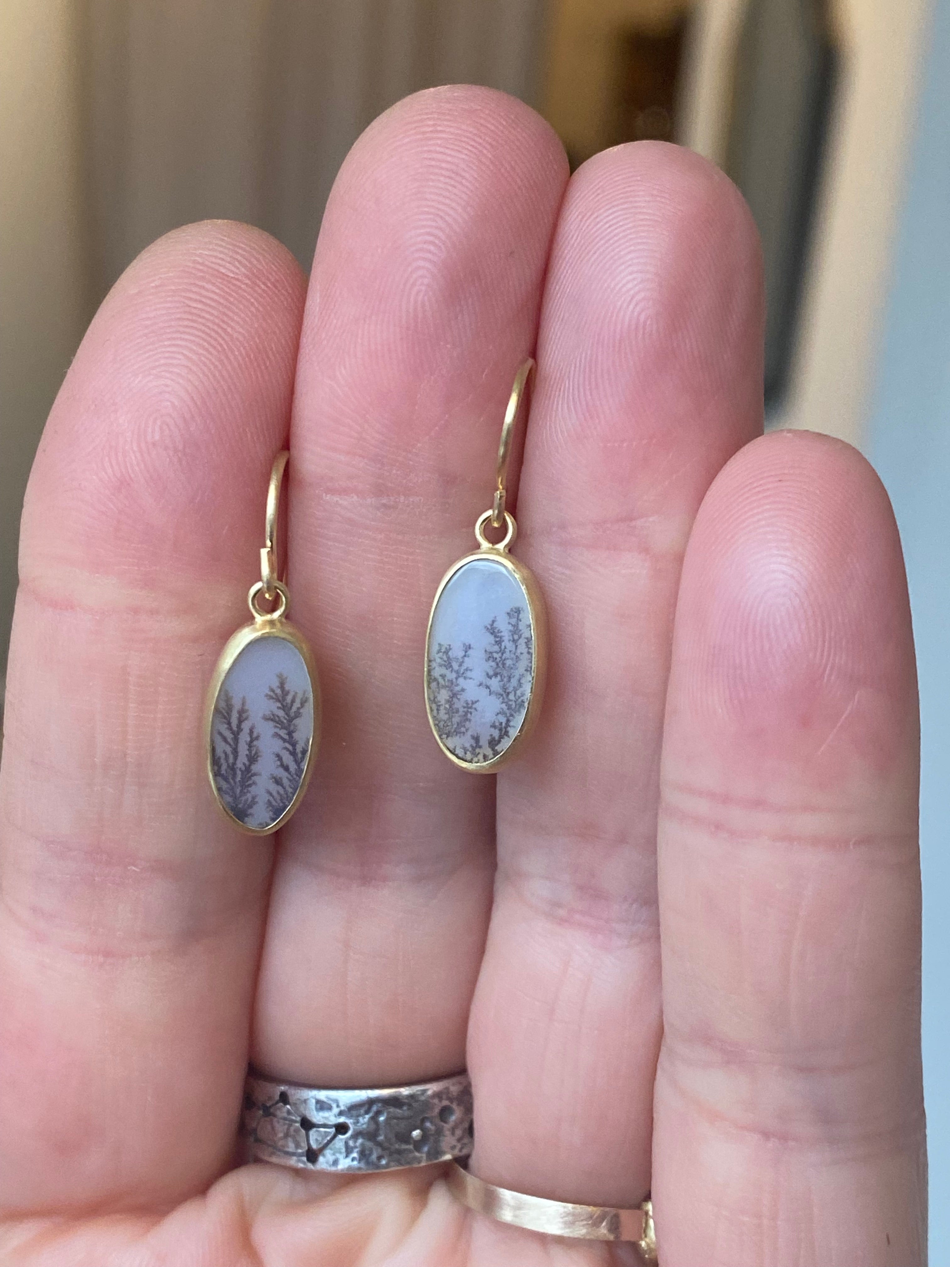 Monica Marcella- Dendritic Agate Oval Earrings on Wire