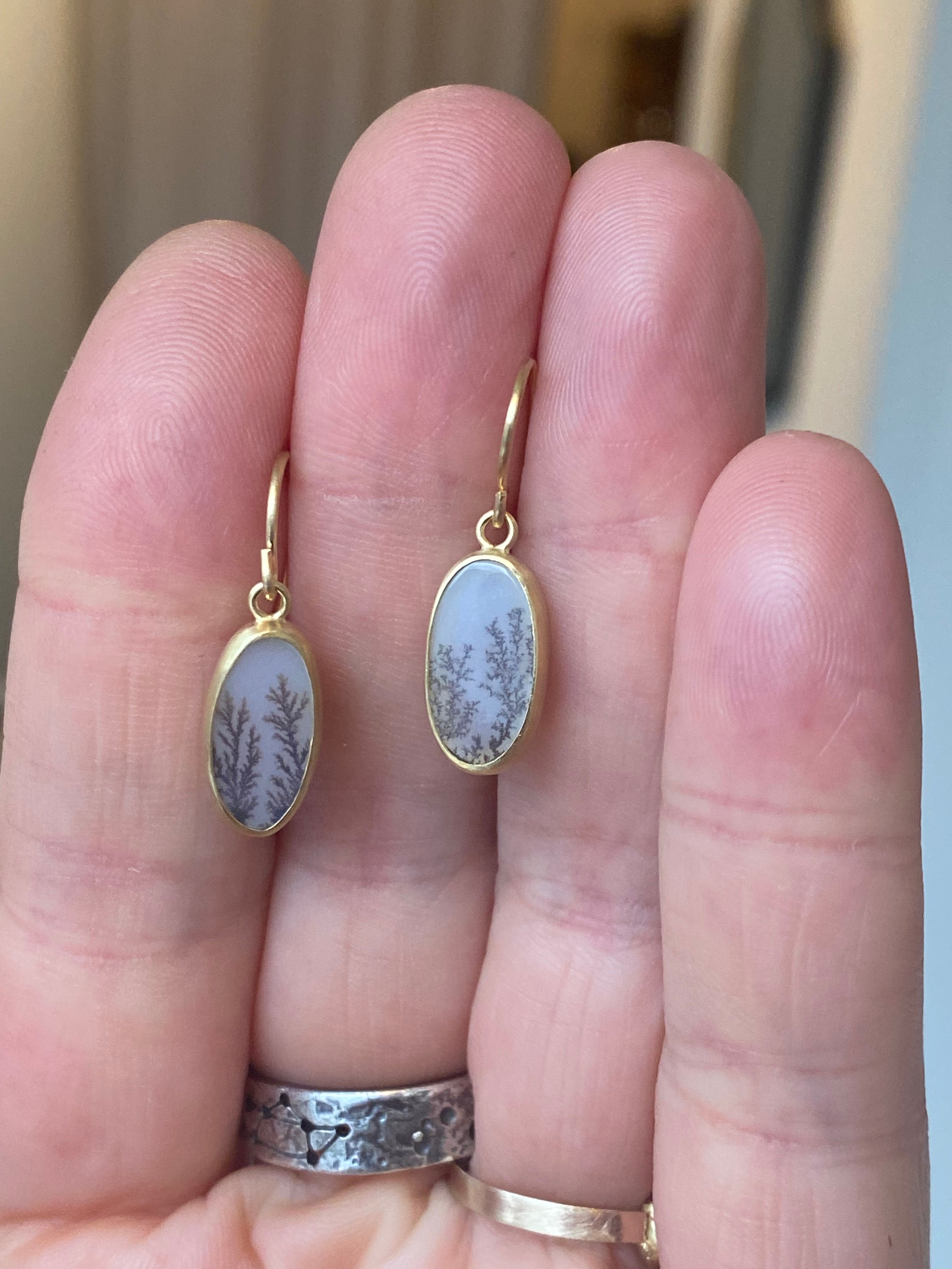 Monica Marcella- Dendritic Agate Oval Earrings on Wire