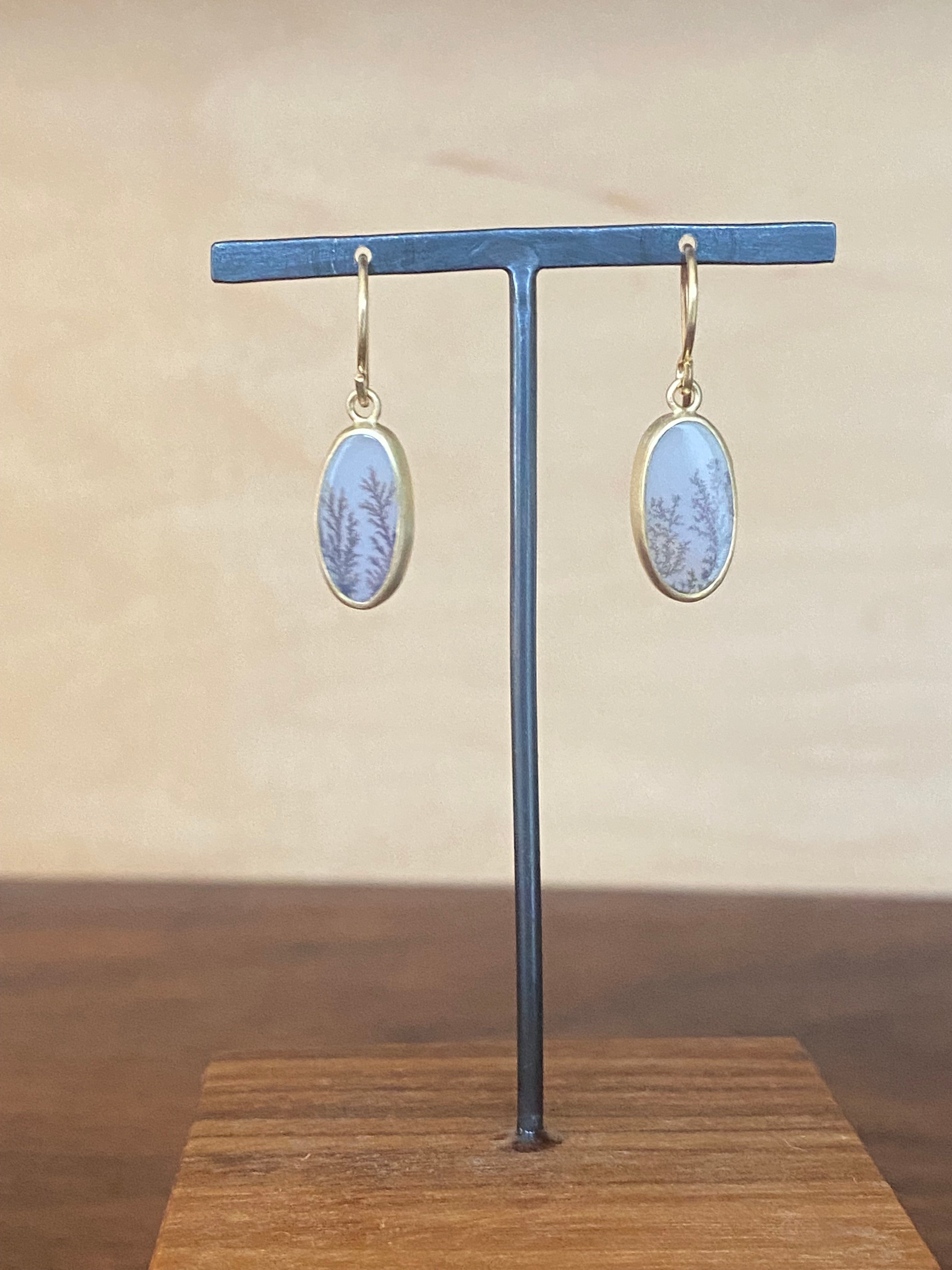 Monica Marcella- Dendritic Agate Oval Earrings on Wire