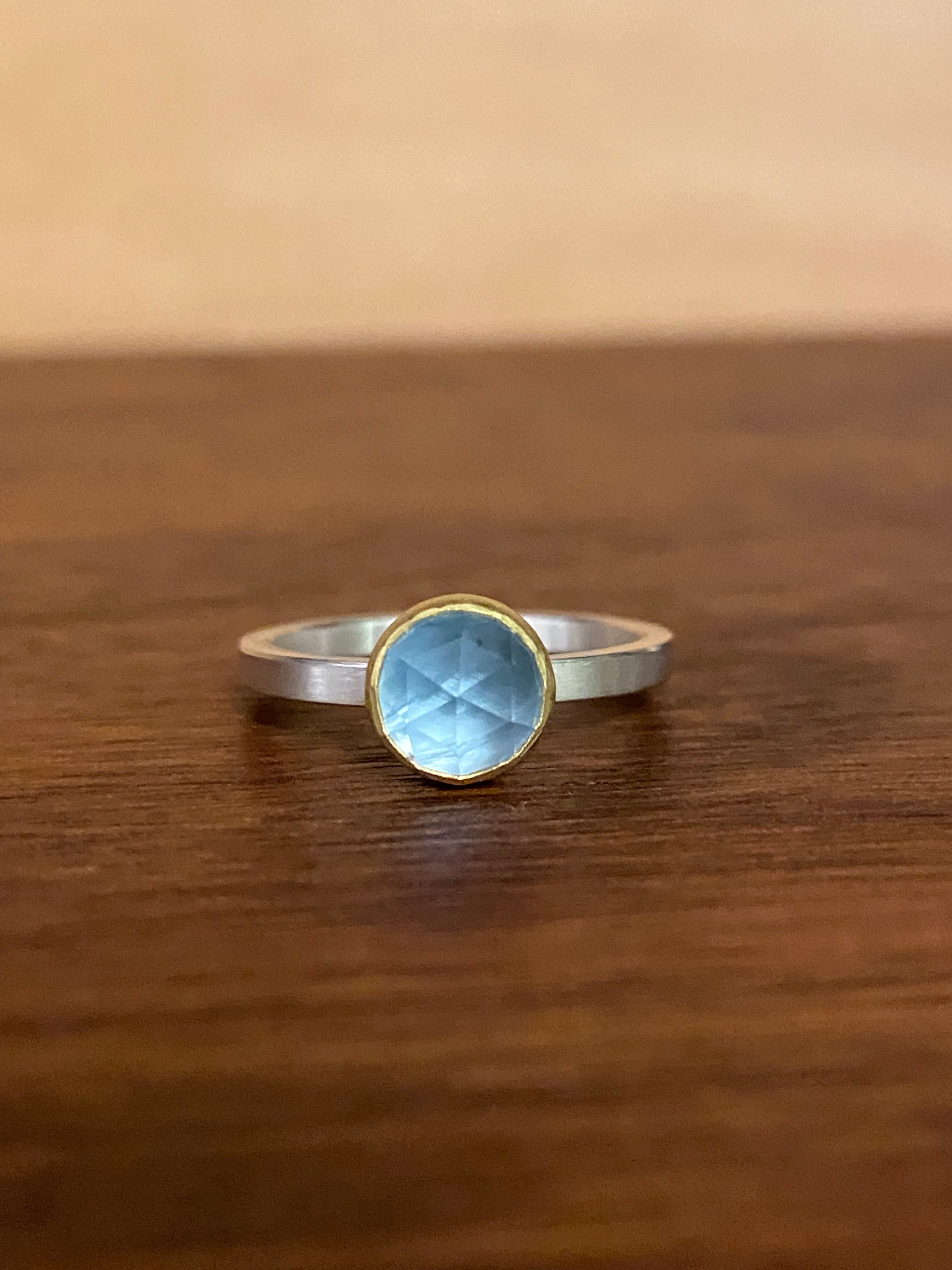 Sam Woehrmann- Round Rosecut Aquamarine Ring