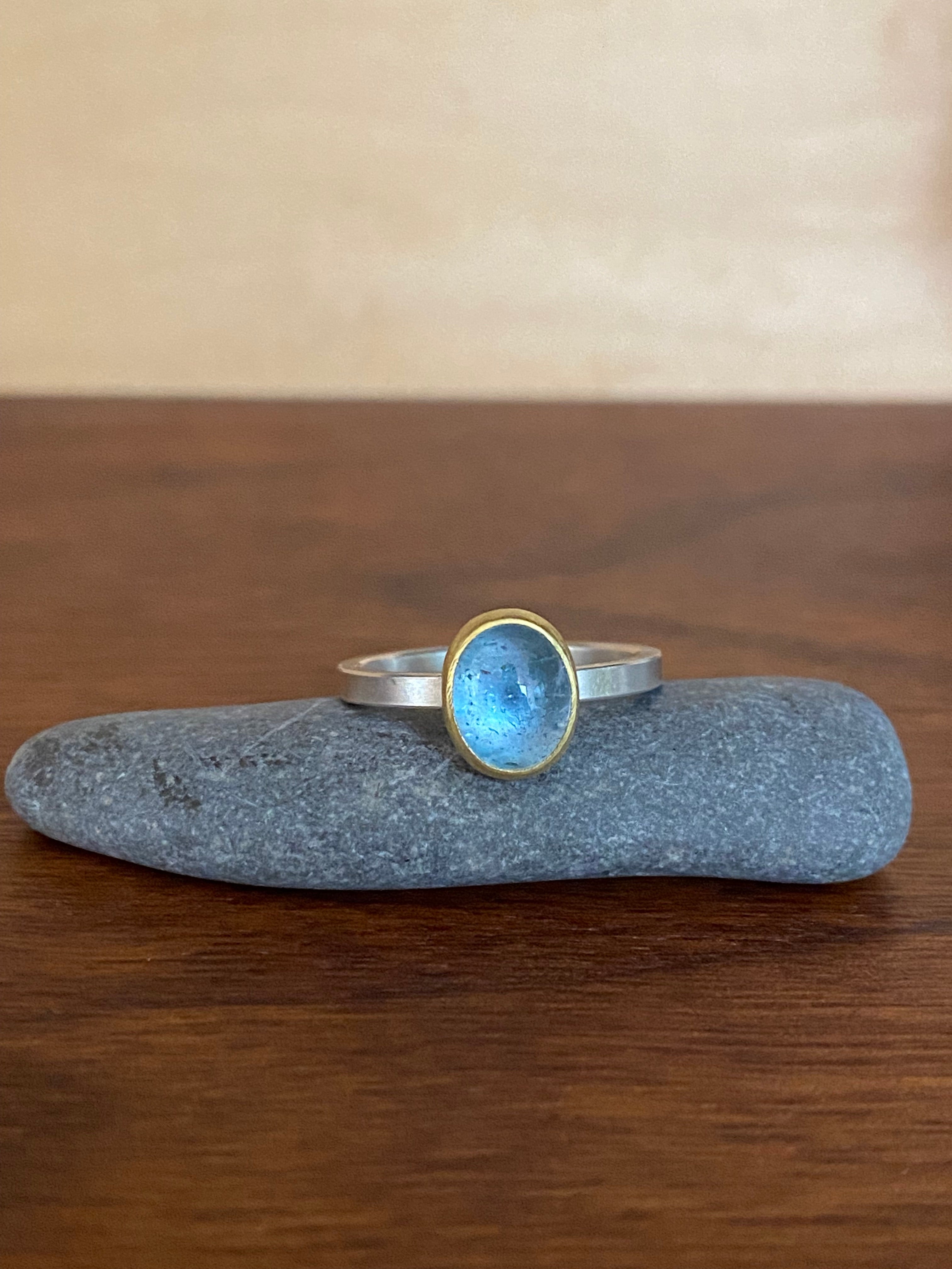 Sam Woehrmann- Aquamarine Oval Cabochon Ring