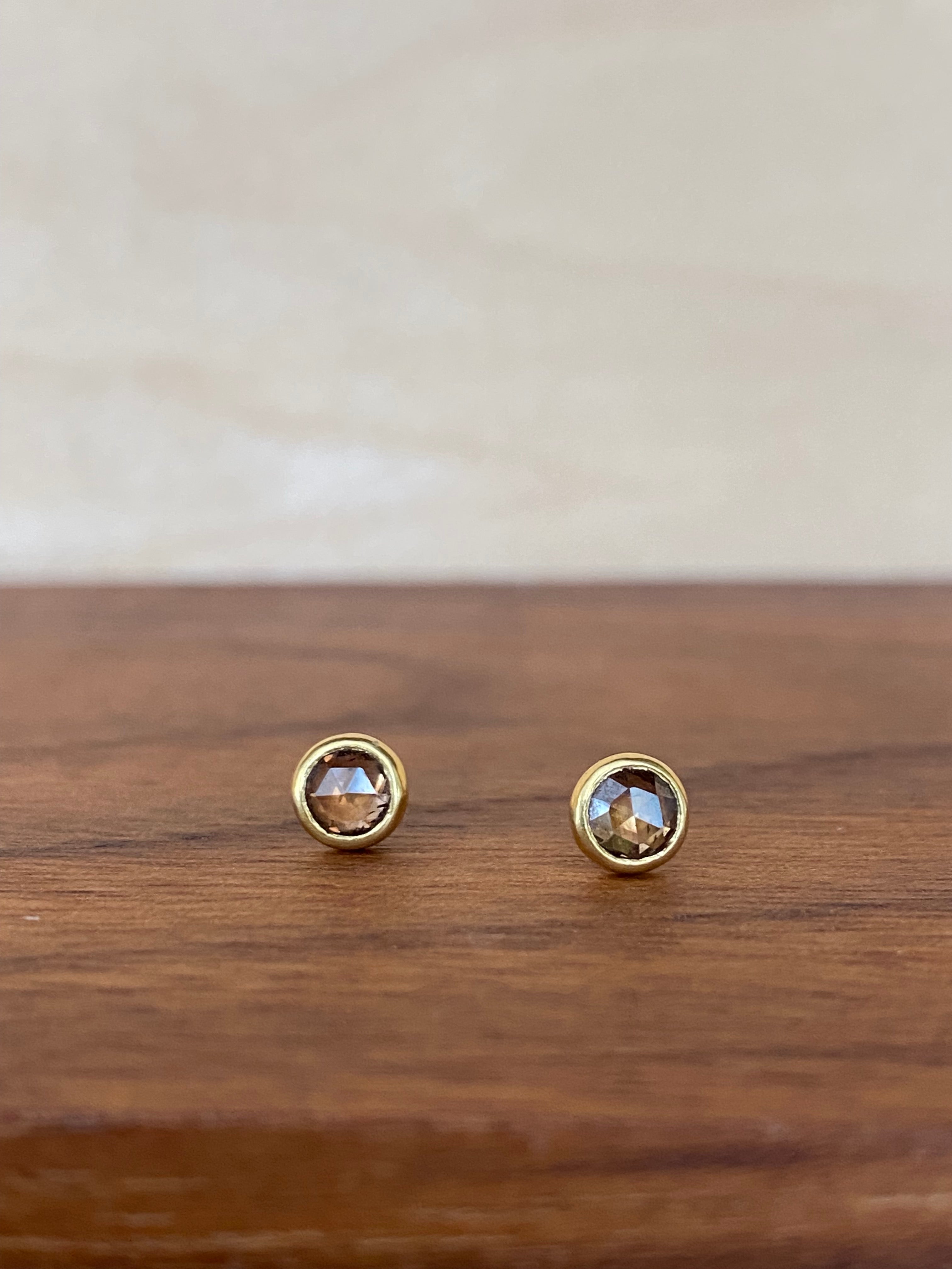 Sam Woehrmann- Brown Diamond Round Rose Cut Stud Earrings