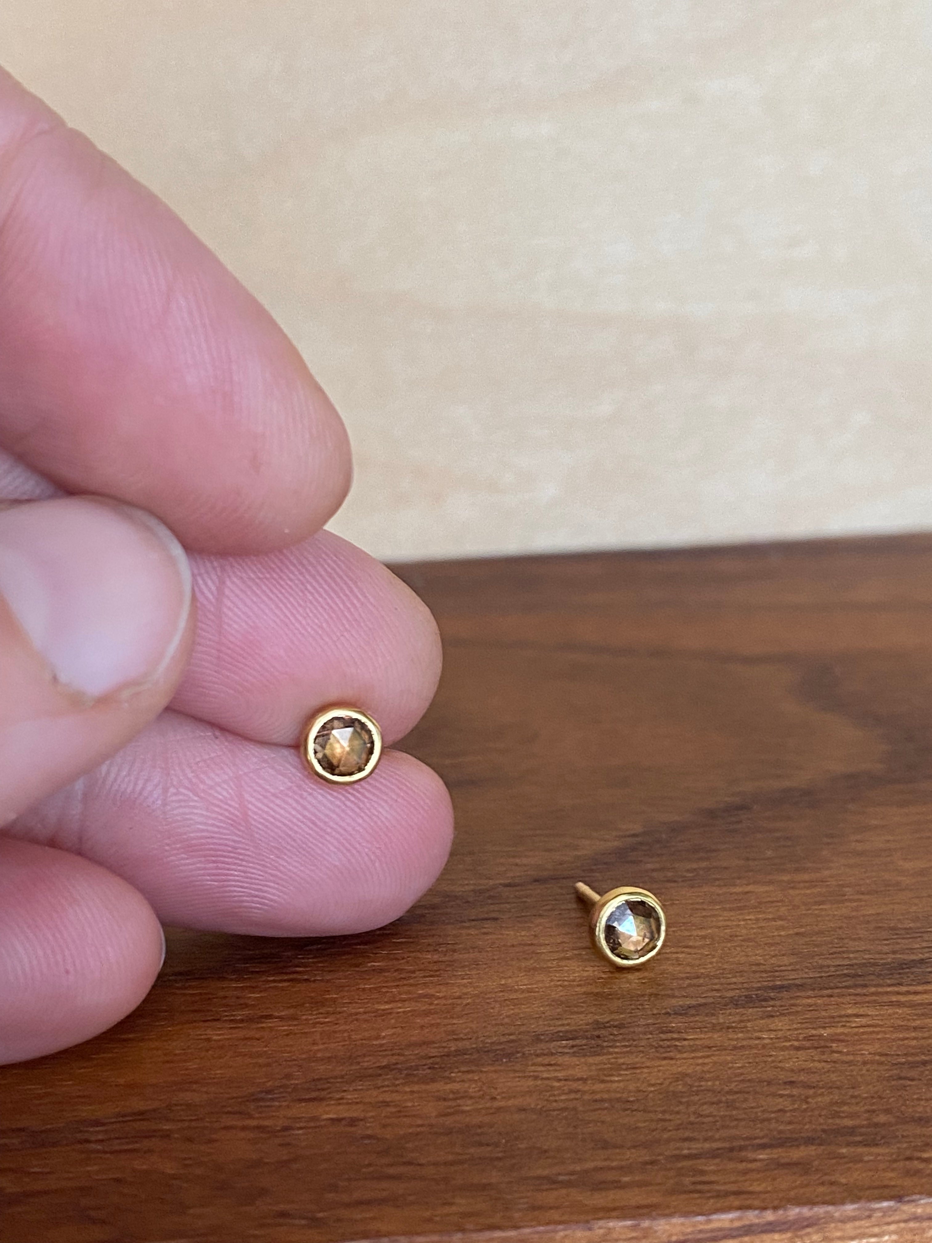 Sam Woehrmann- Brown Diamond Round Rose Cut Stud Earrings