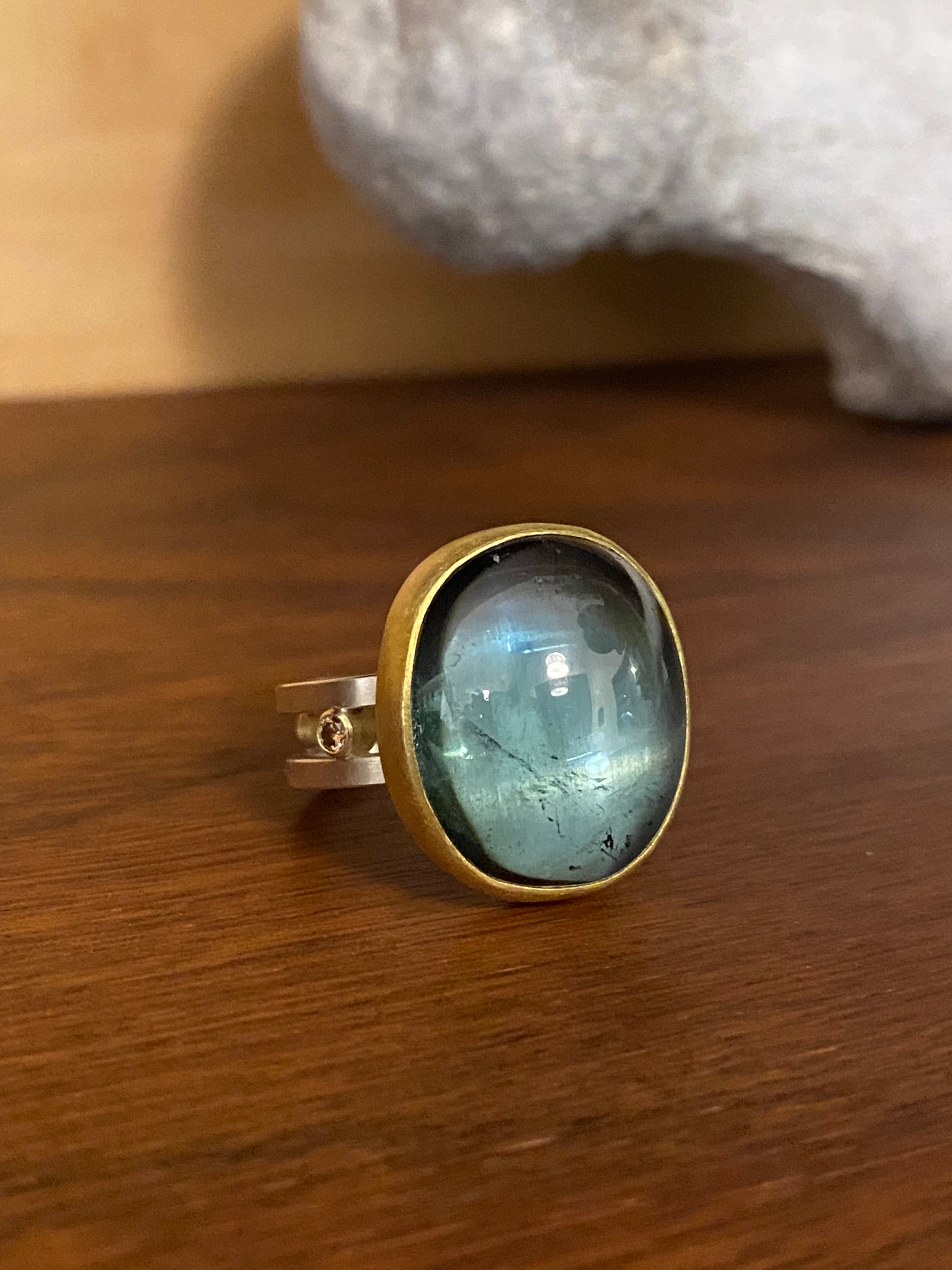 Sam Woehrmann- Gray Tourmaline Orb Ring with Brown Diamonds