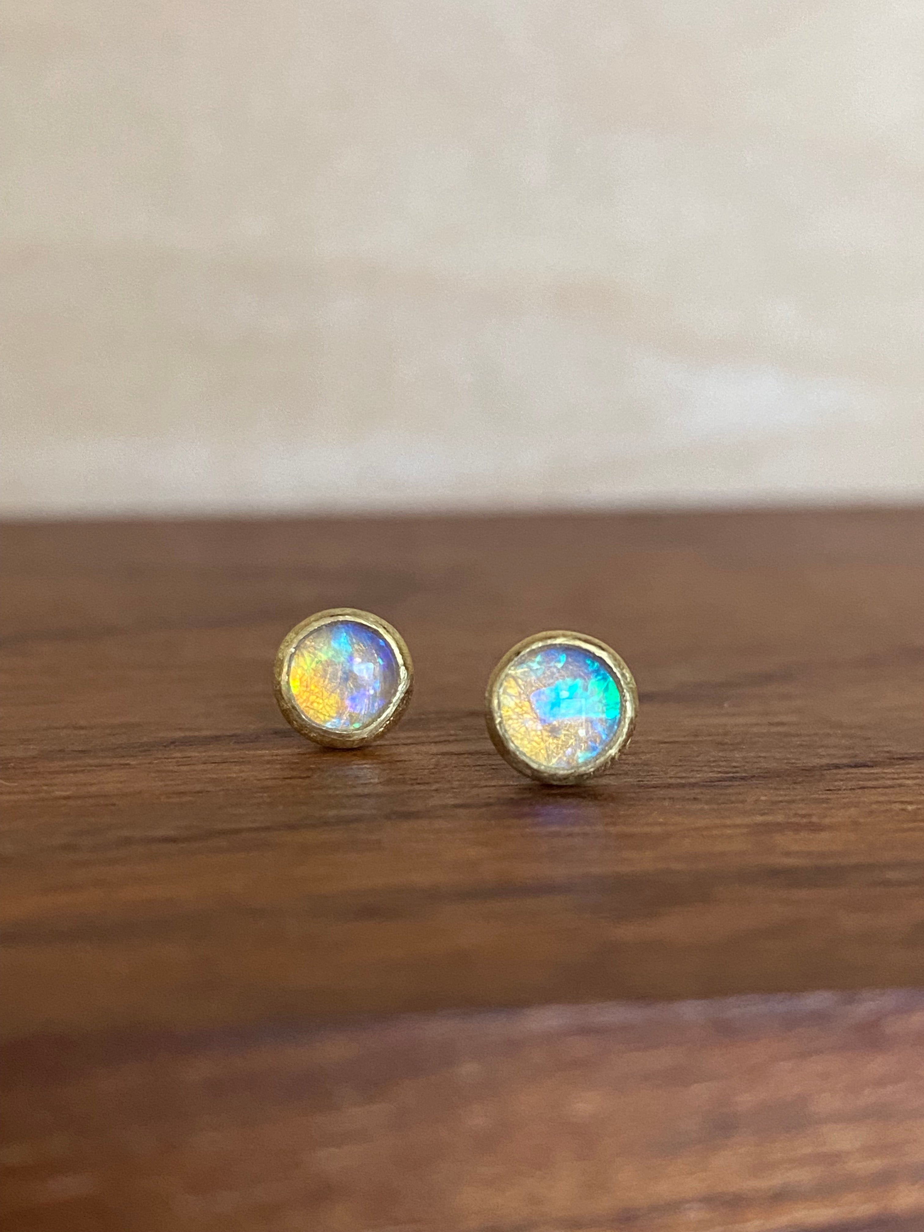 Siedra Loeffler- Round Opal Stud Earrings with Blue Hue