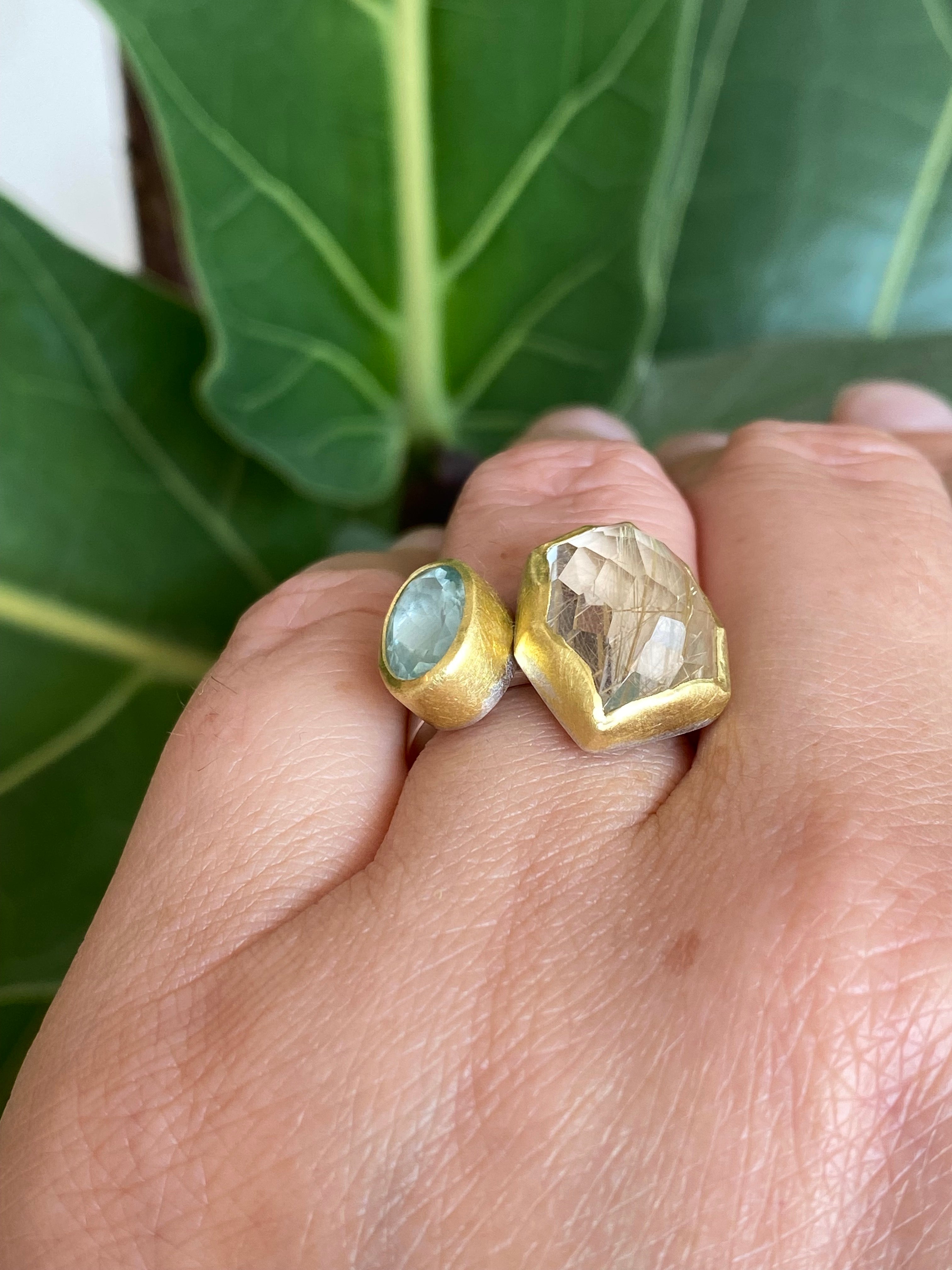 Sam Woehrmann- Rutilated Quartz and Aquamarine Ring