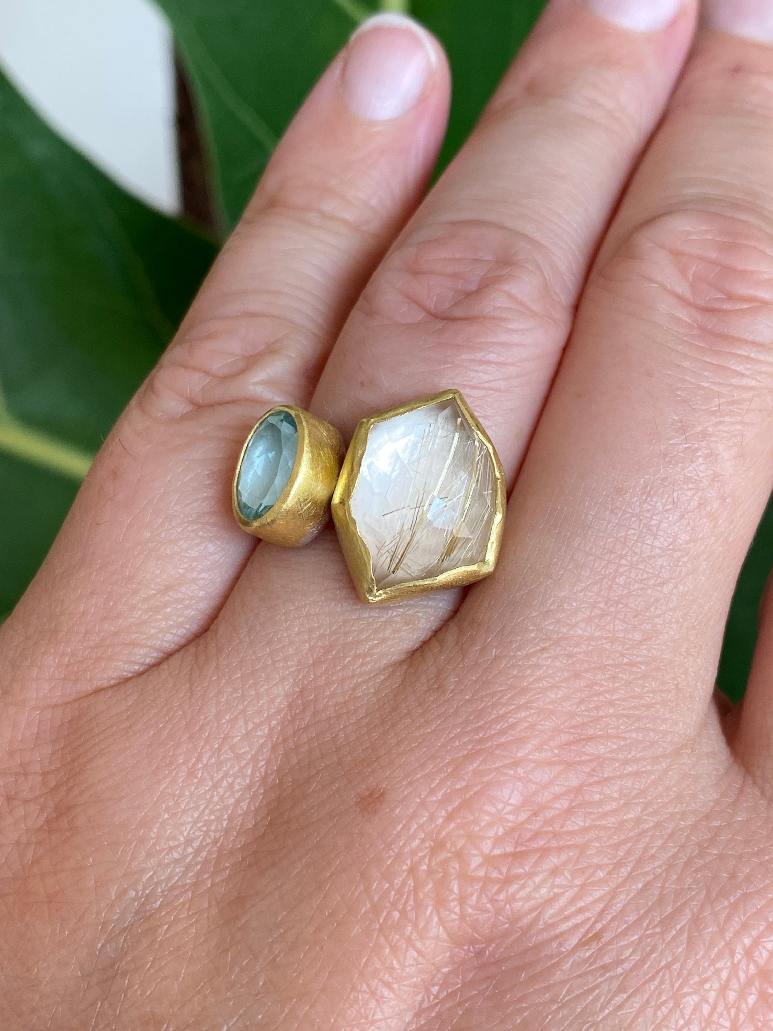 Sam Woehrmann- Rutilated Quartz and Aquamarine Ring