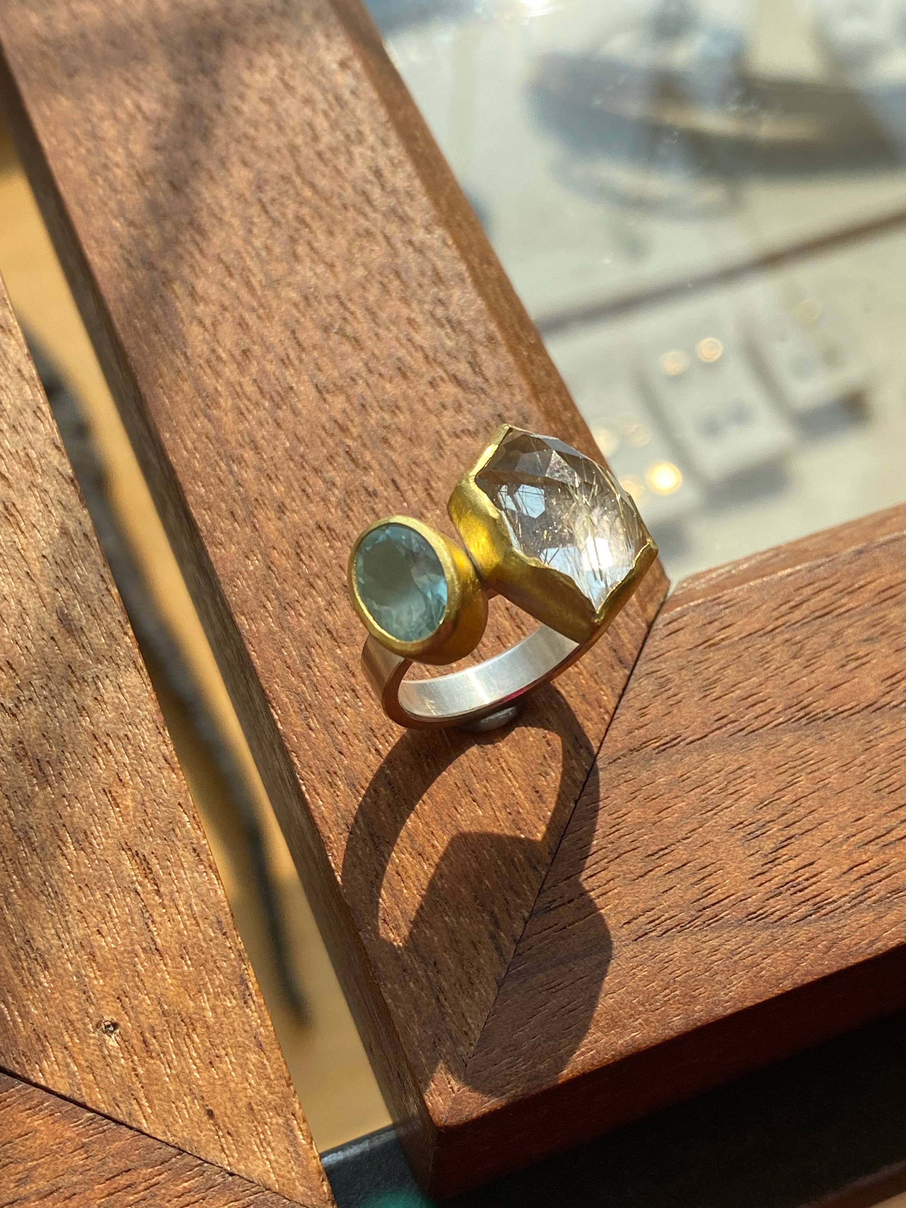 Sam Woehrmann- Rutilated Quartz and Aquamarine Ring