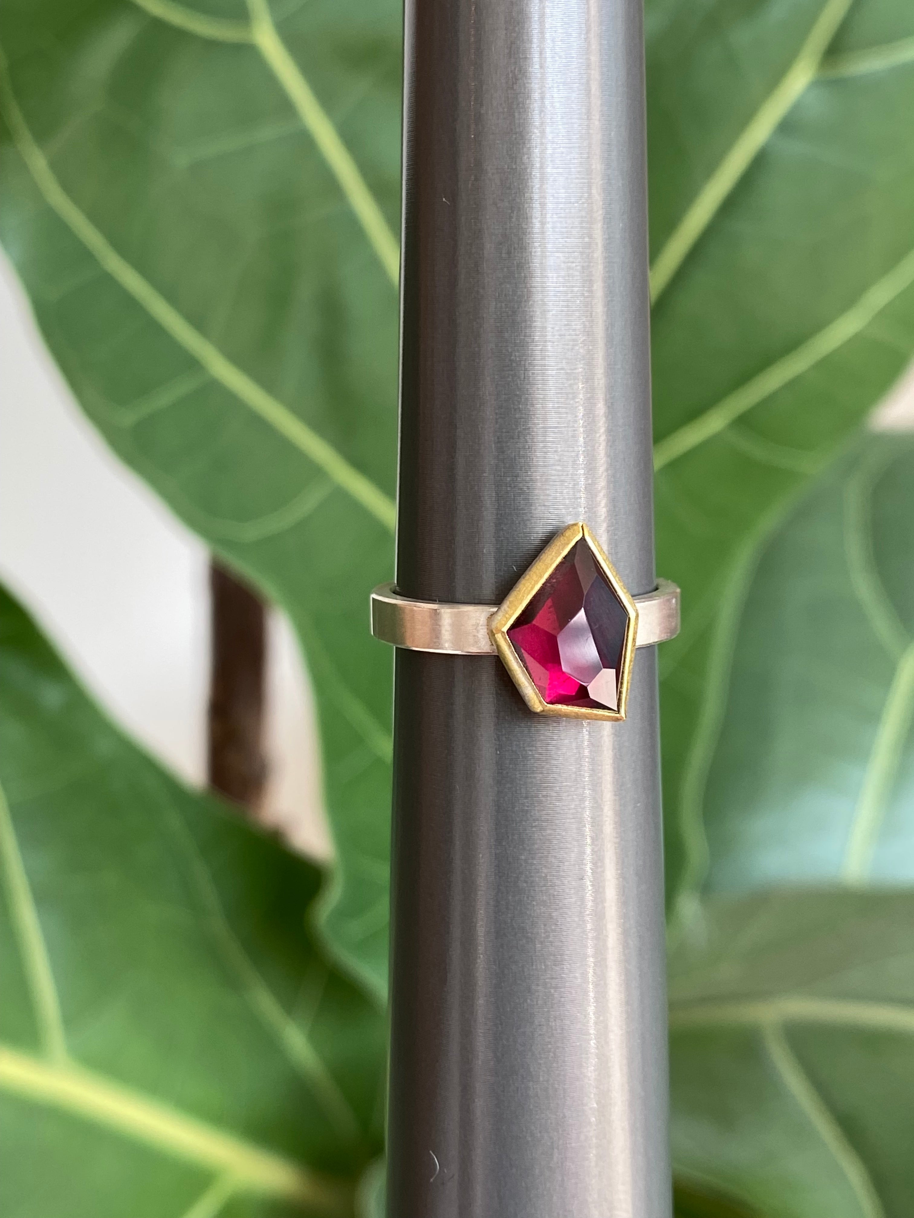 Sam Woehrmann- Geometric Rhodolite Garnet Stacking Ring