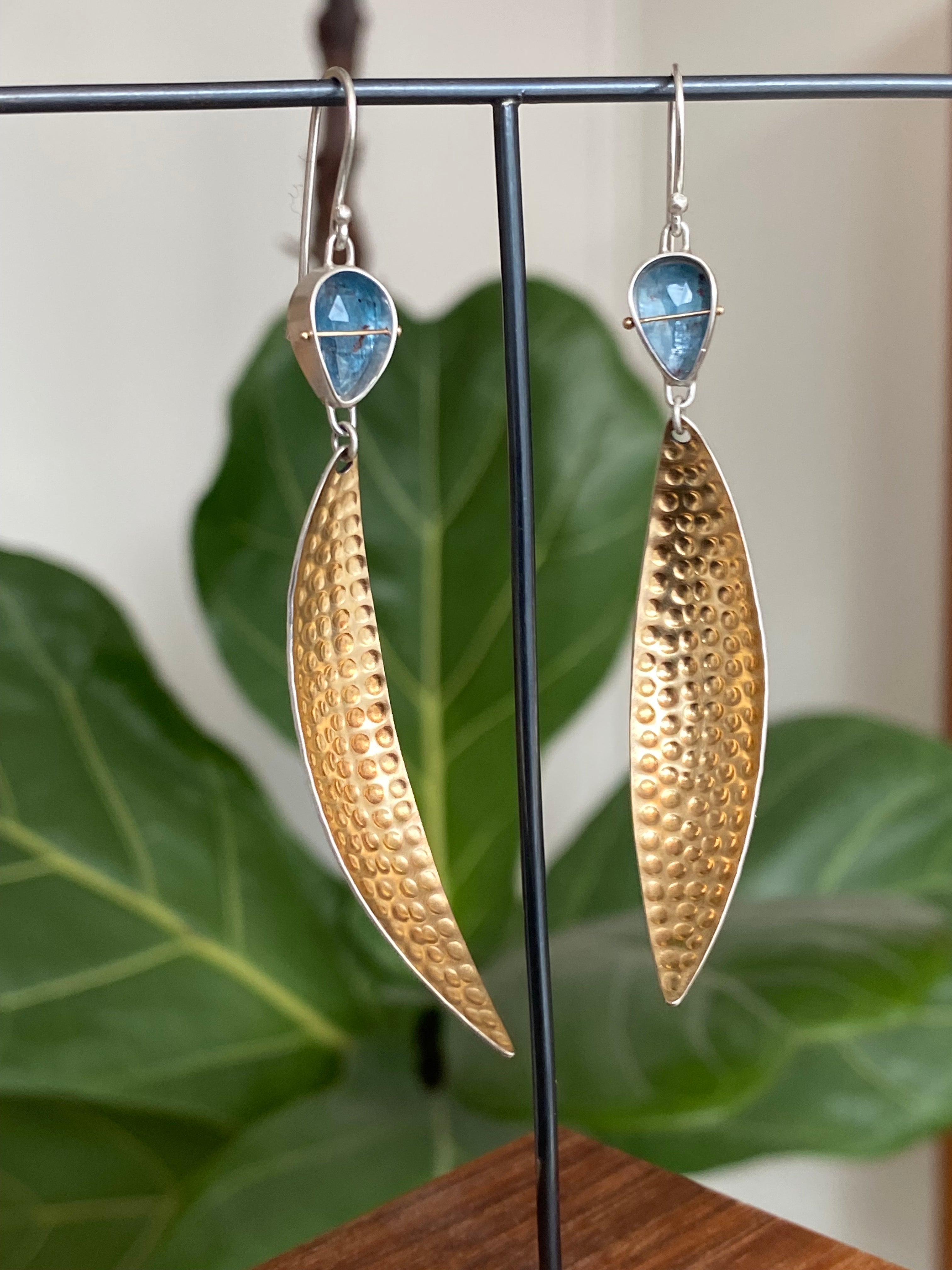 Hilary Finck- Teal Kyanite Earrings with Dabbled Leaves