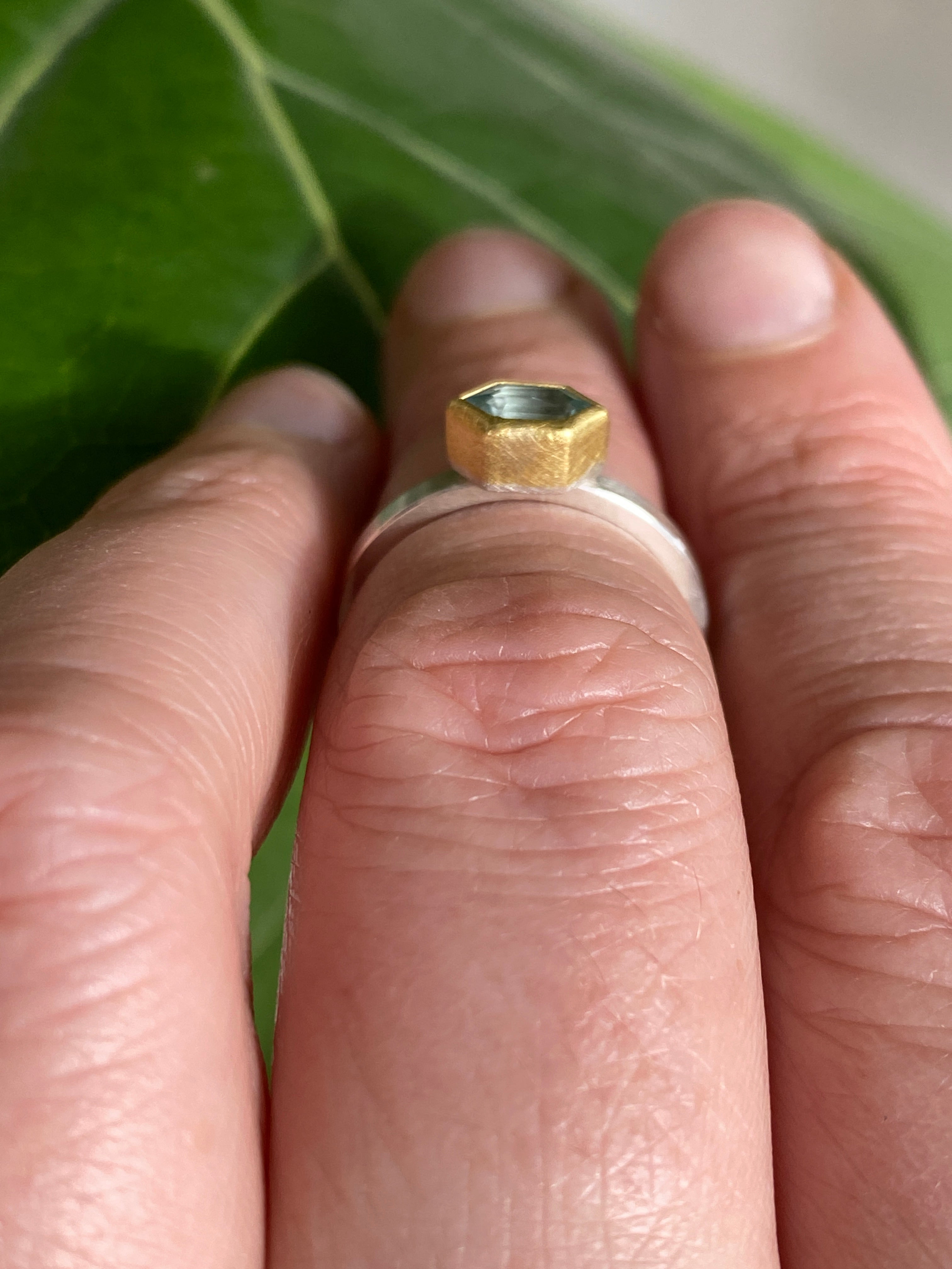 Sam Woehrmann- Aquamarine Hexagon Stacking Ring