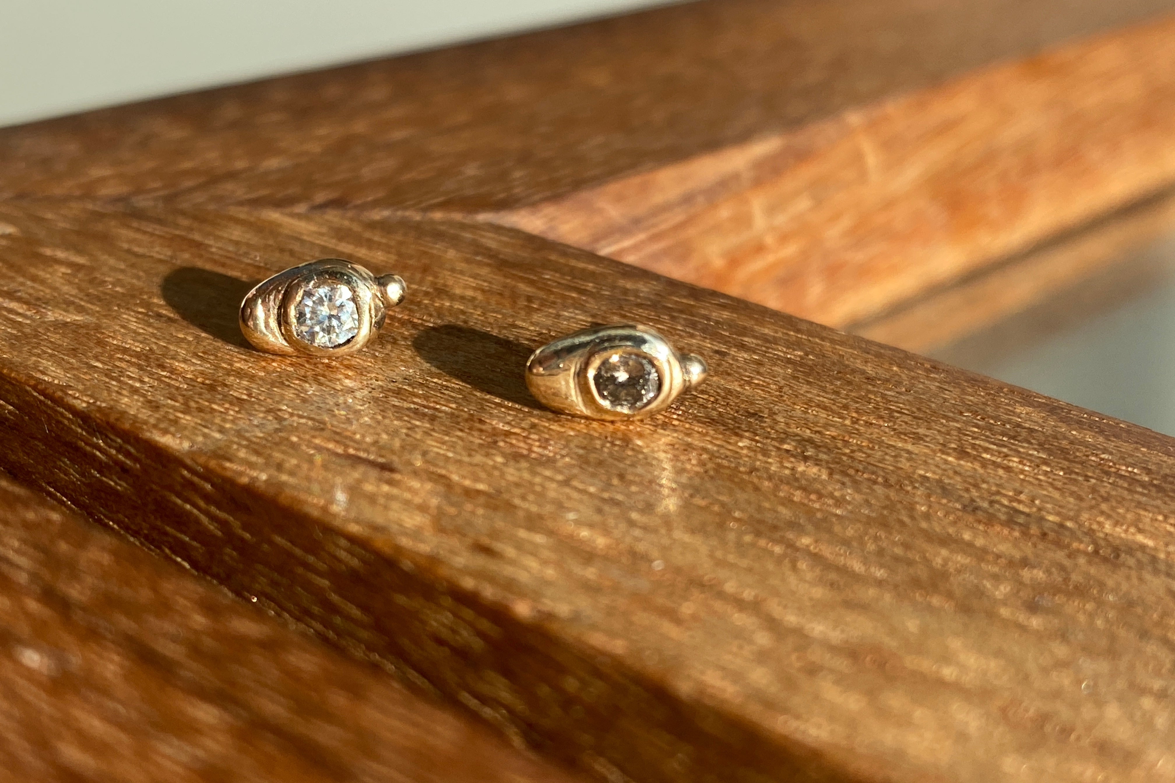 Elle Naz- Cognac & White Diamond Stud Earrings