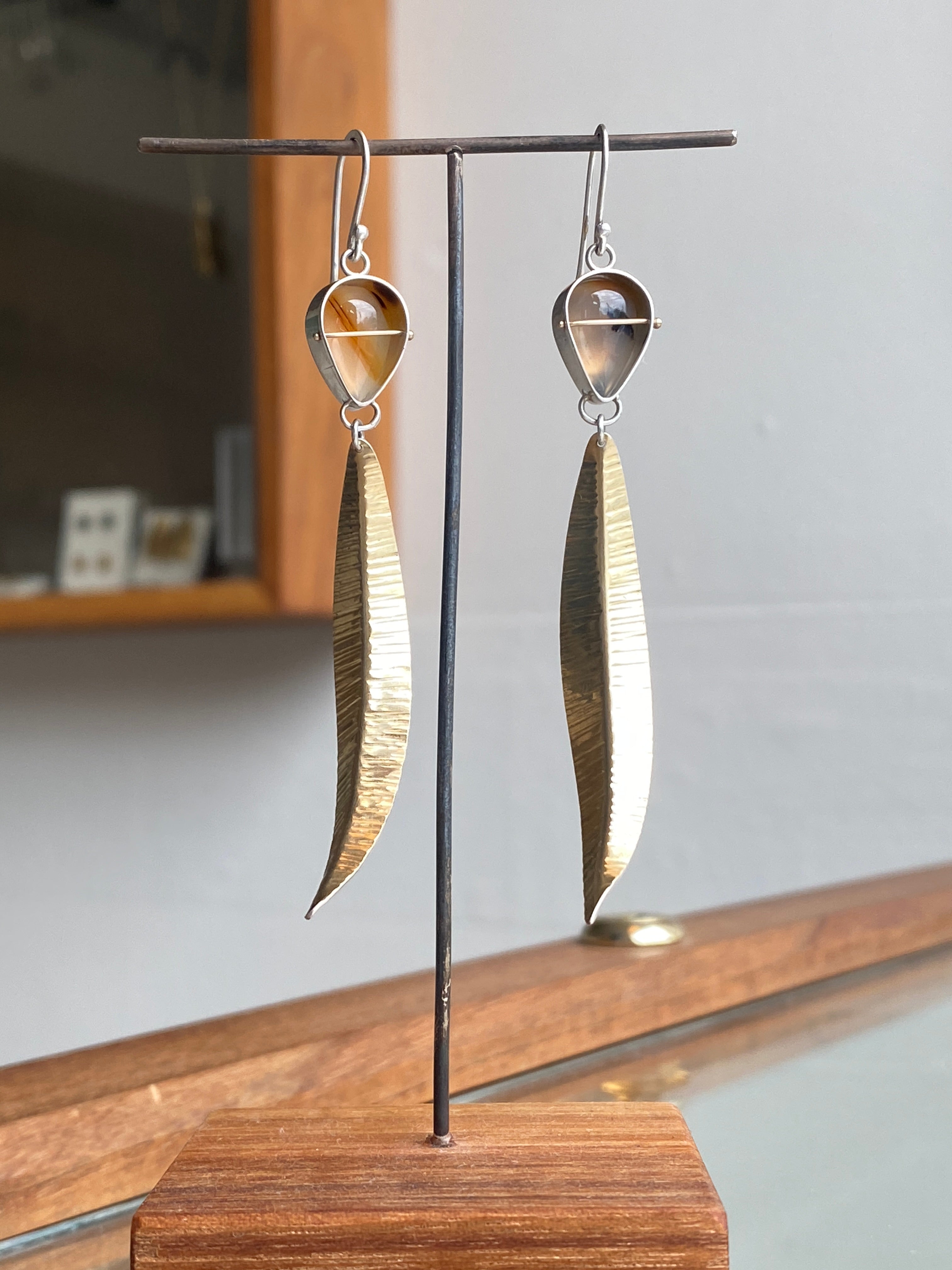 Hilary Finck- Montana Agate Leaf Earrings