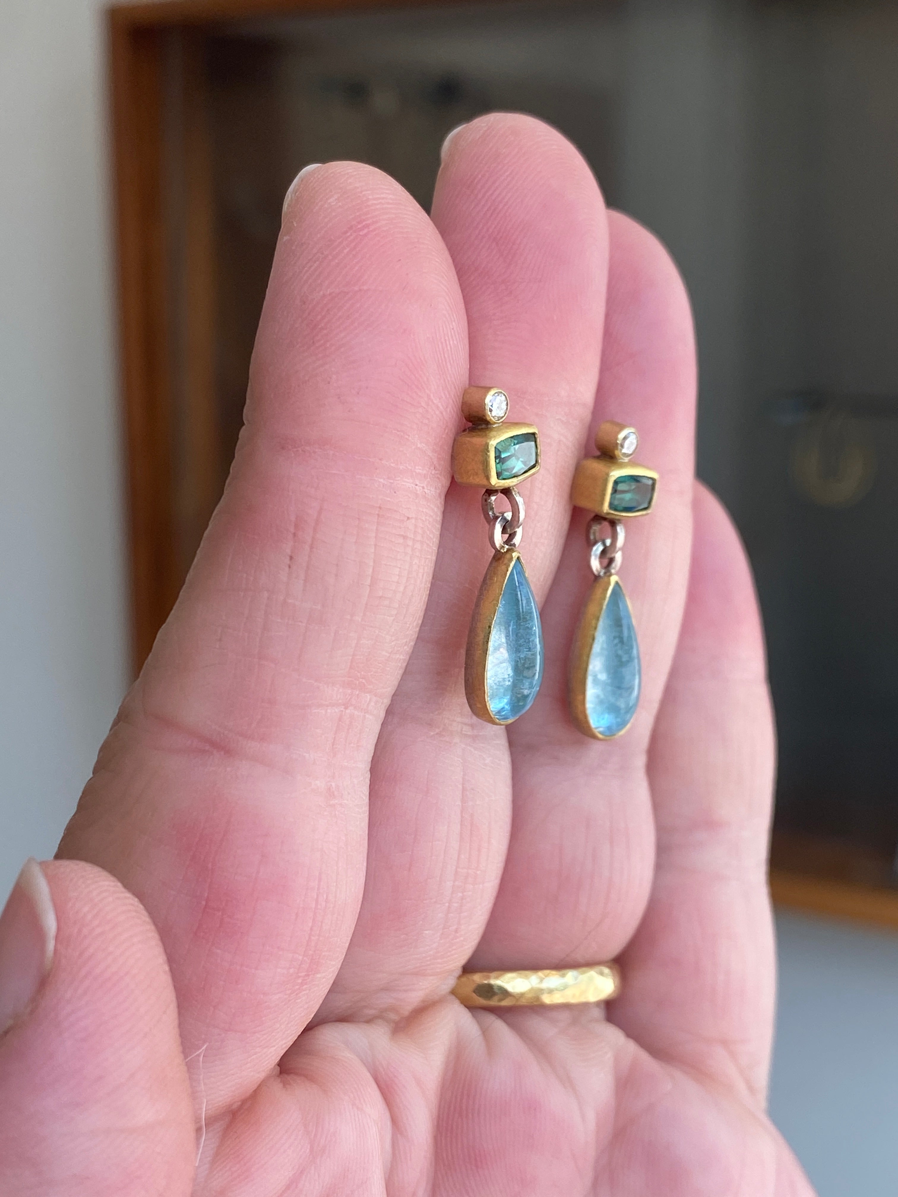 Sam Woehrmann- Tourmaline and Aquamarine Dangle Earrings