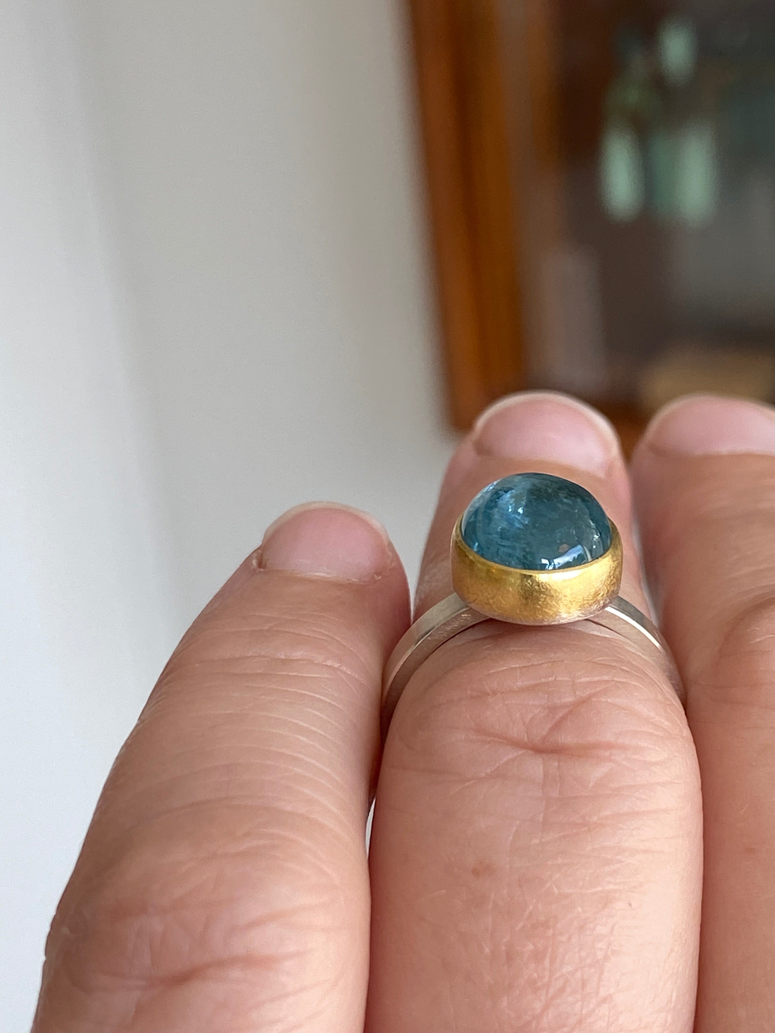 Sam Woehrmann- Aquamarine Oval Cabochon Ring