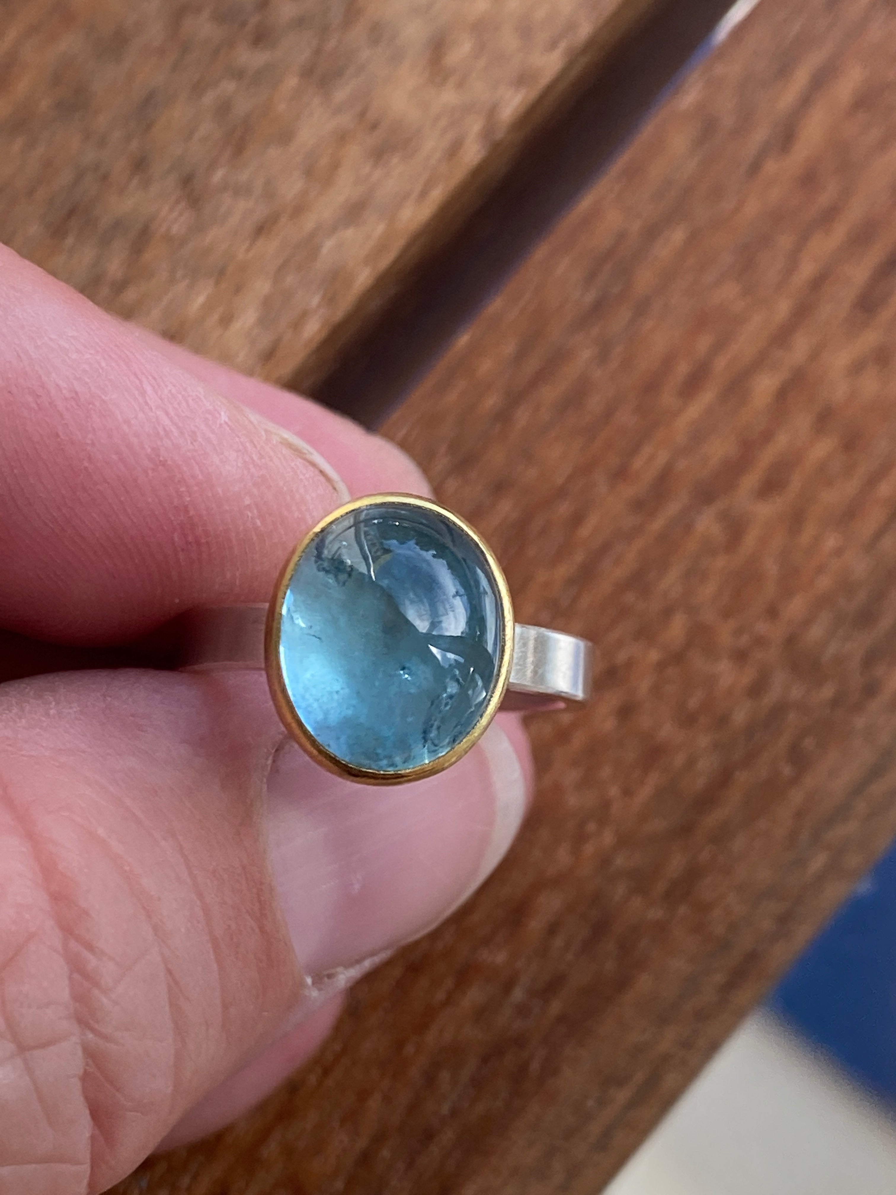Sam Woehrmann- Aquamarine Oval Cabochon Ring