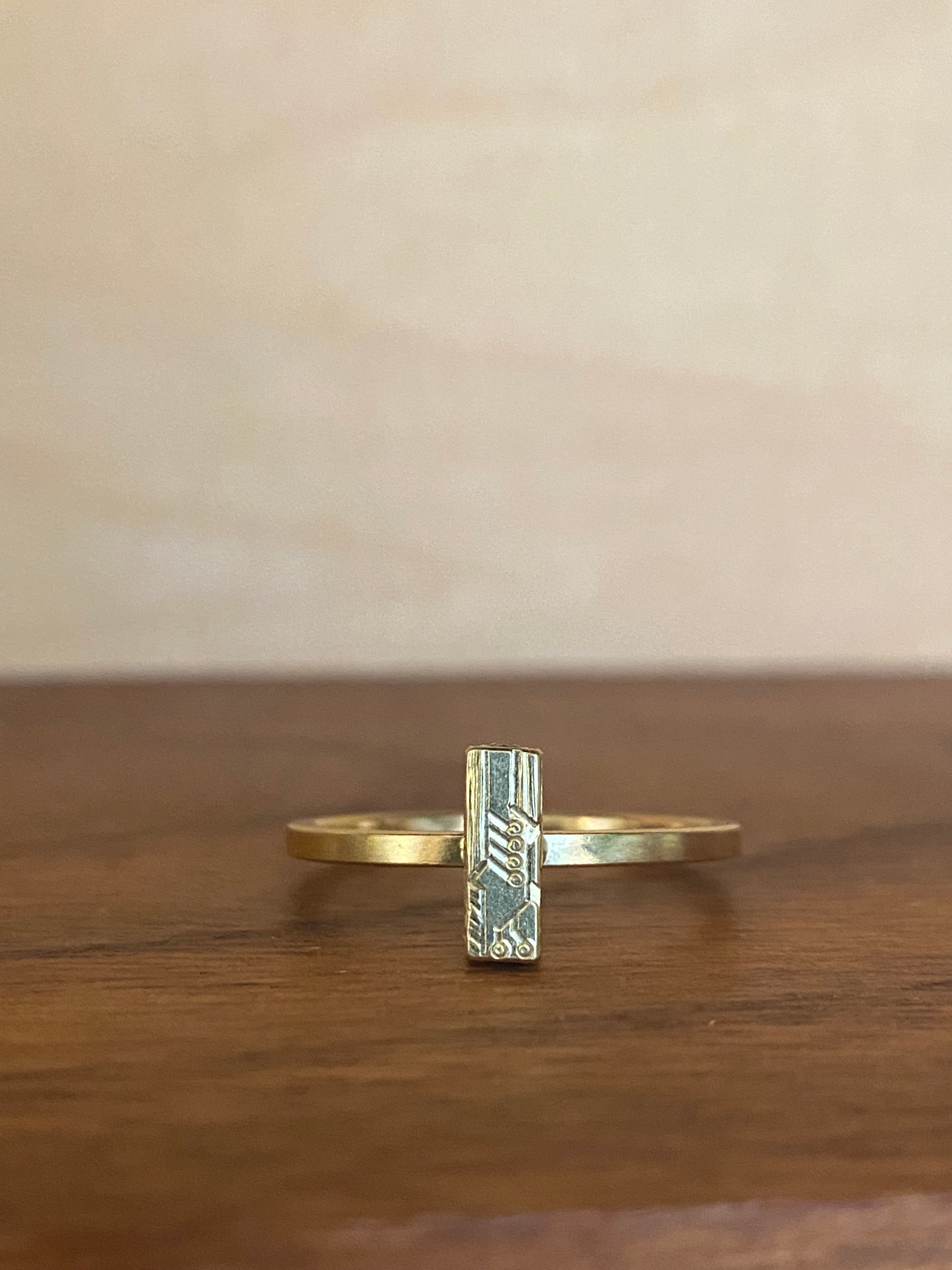 Sam Woehrmann- Sapphire Engraved Bar Stacking Ring