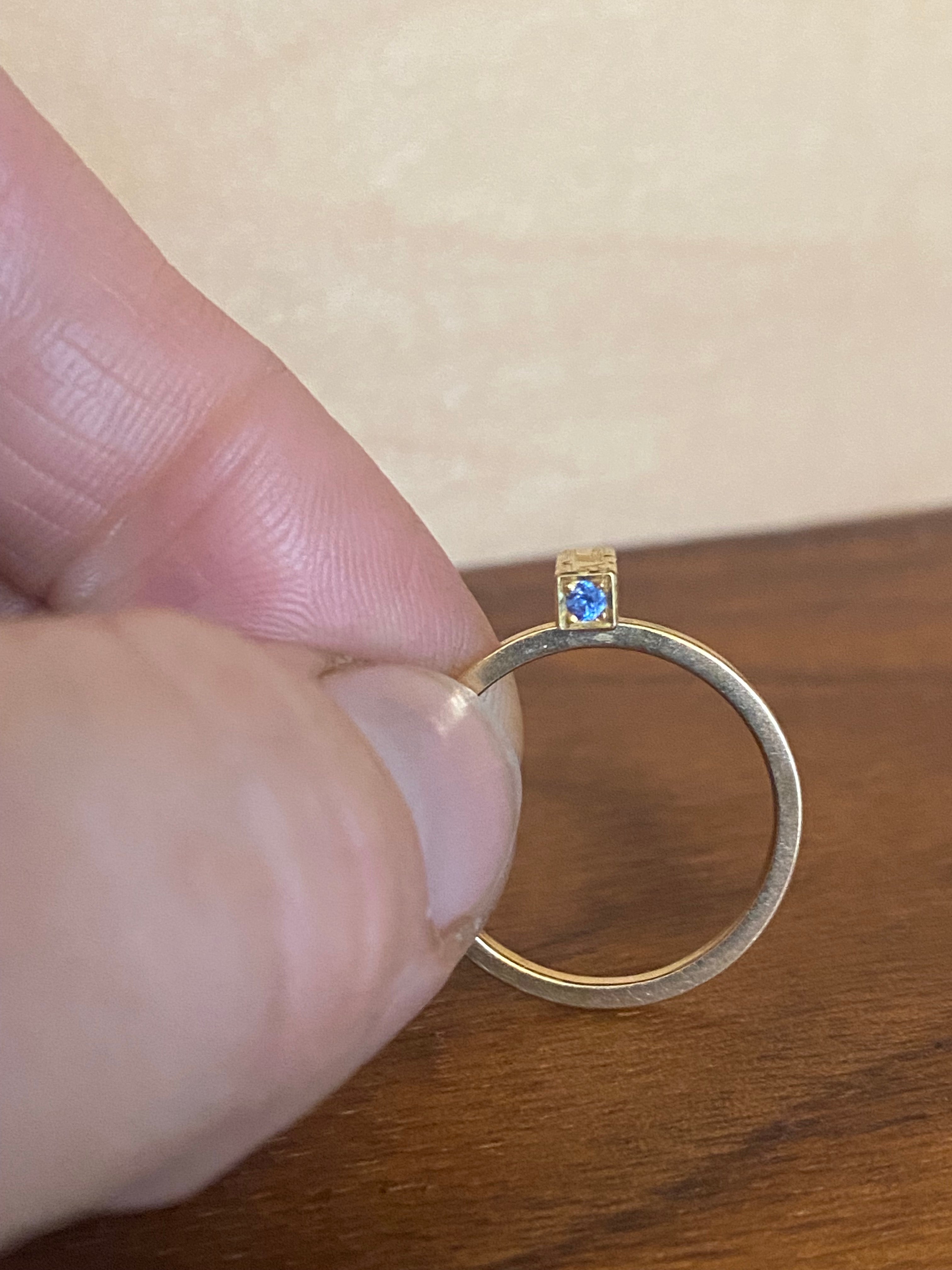 Sam Woehrmann- Sapphire Engraved Bar Stacking Ring