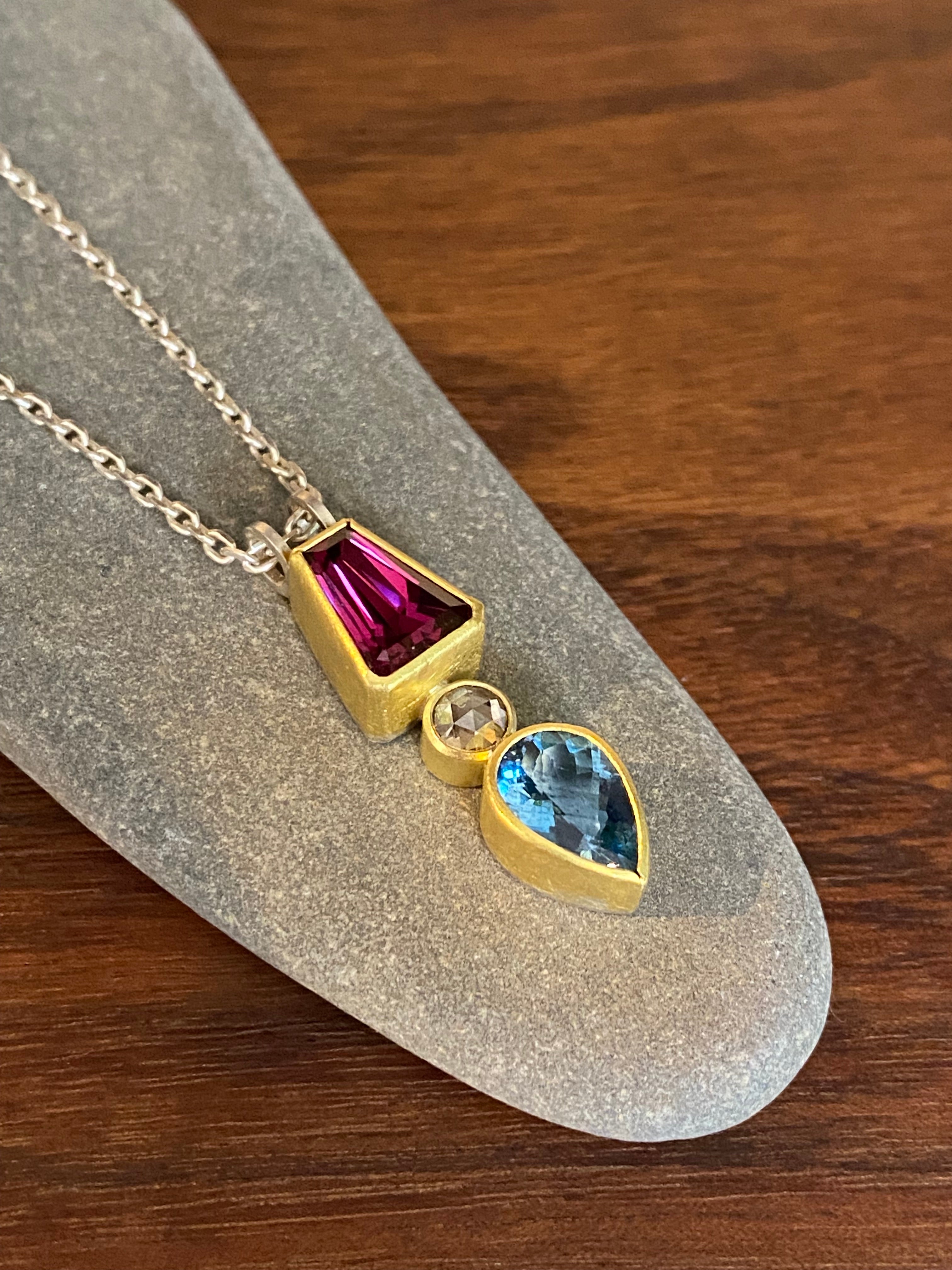 Sam Woehrmann- Rhodolite, Aquamarine and Brown Diamond Necklace