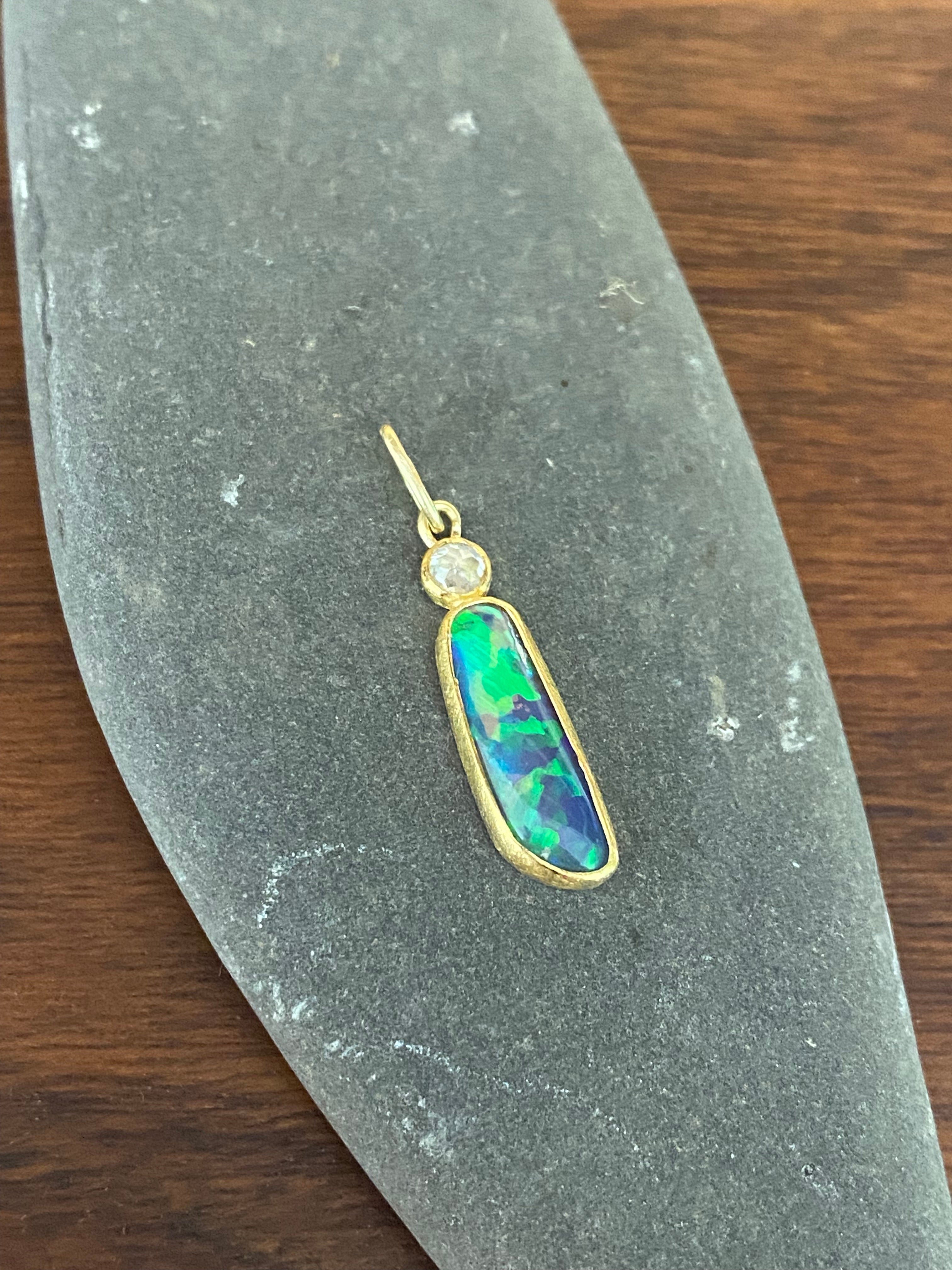 Siedra Loeffler- Ancients17 Elongated Opal with Diamond Pendant