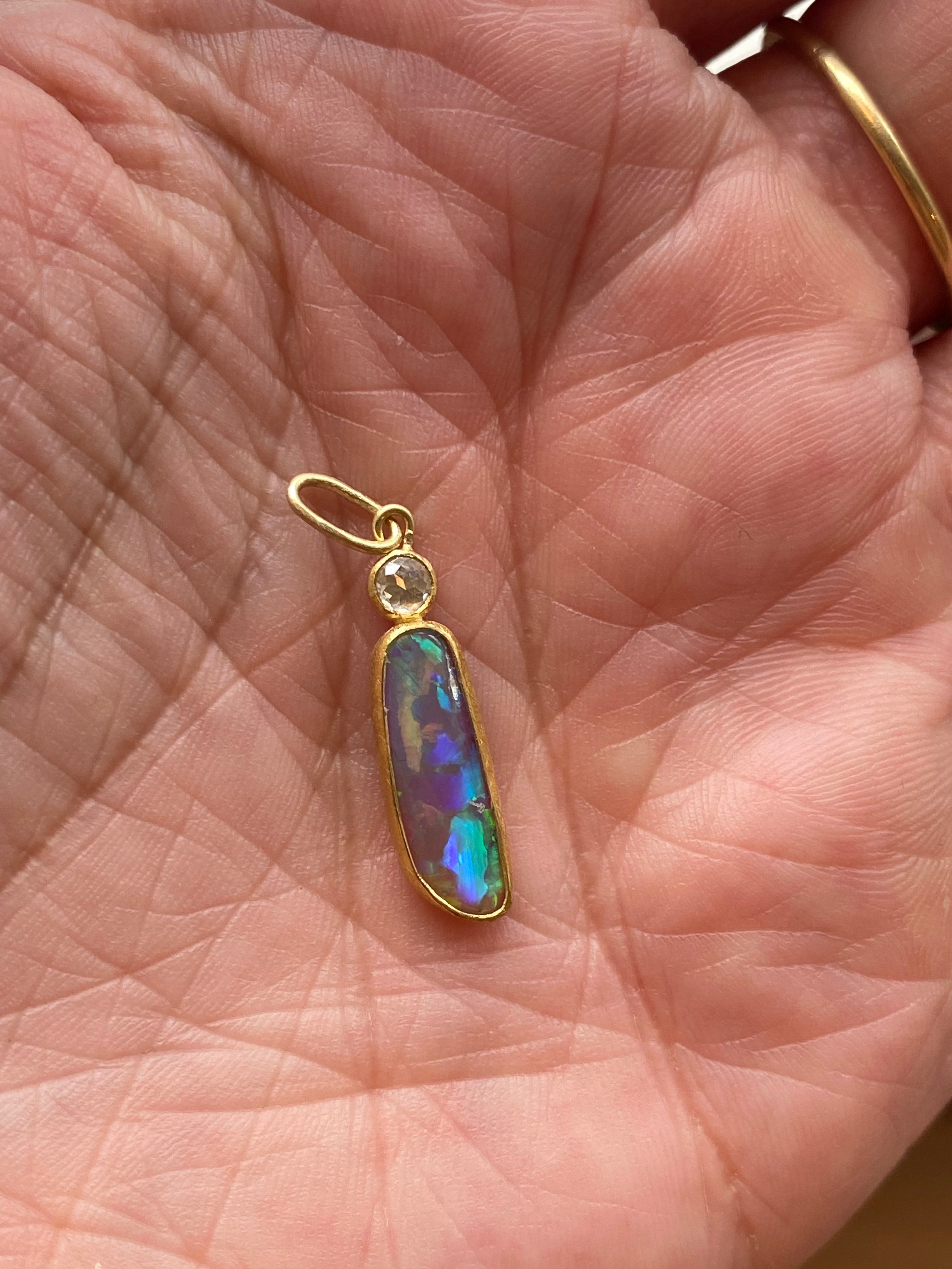 Siedra Loeffler- Ancients17 Elongated Opal with Diamond Pendant