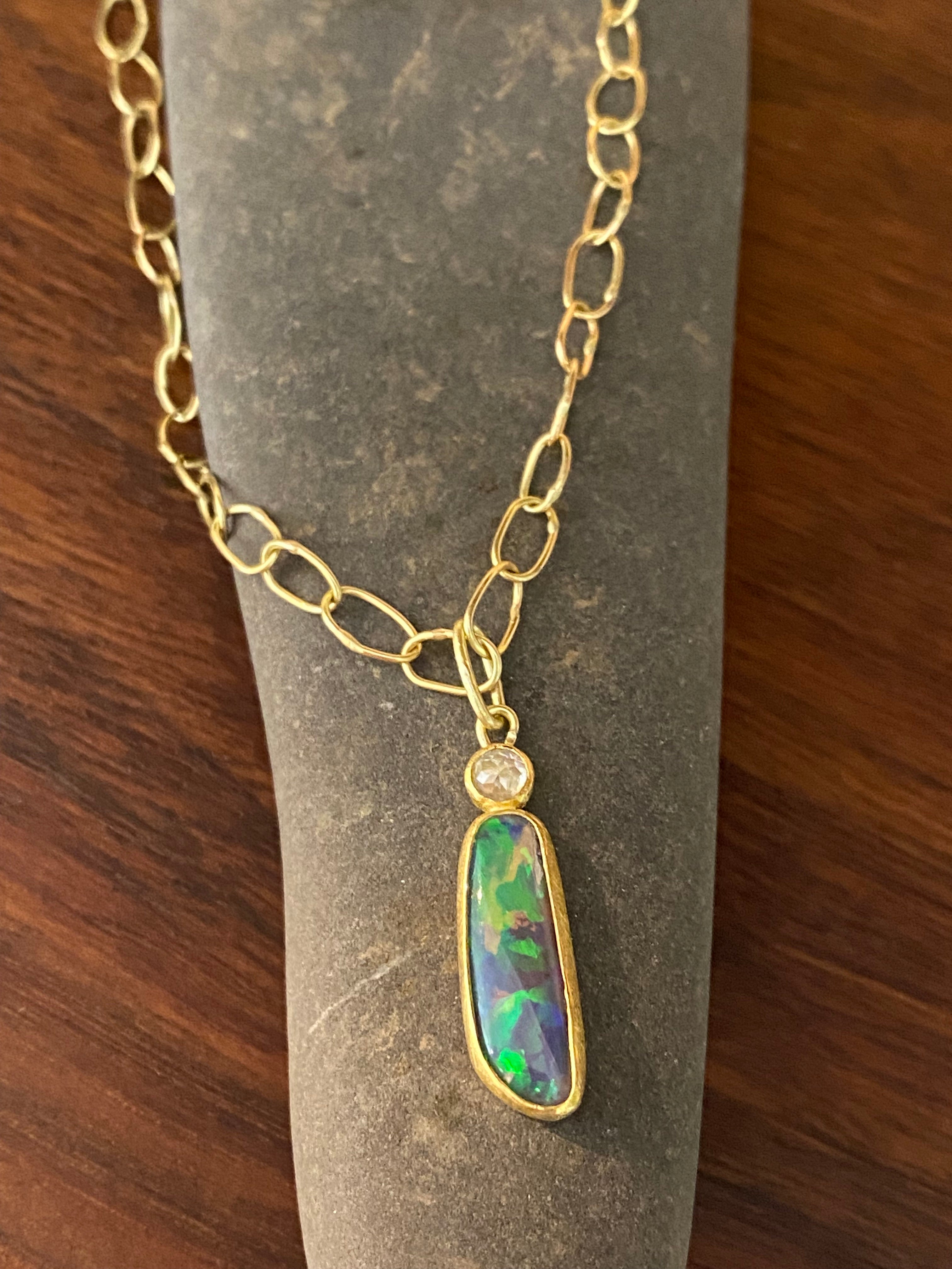 Siedra Loeffler- Ancients17 Elongated Opal with Diamond Pendant