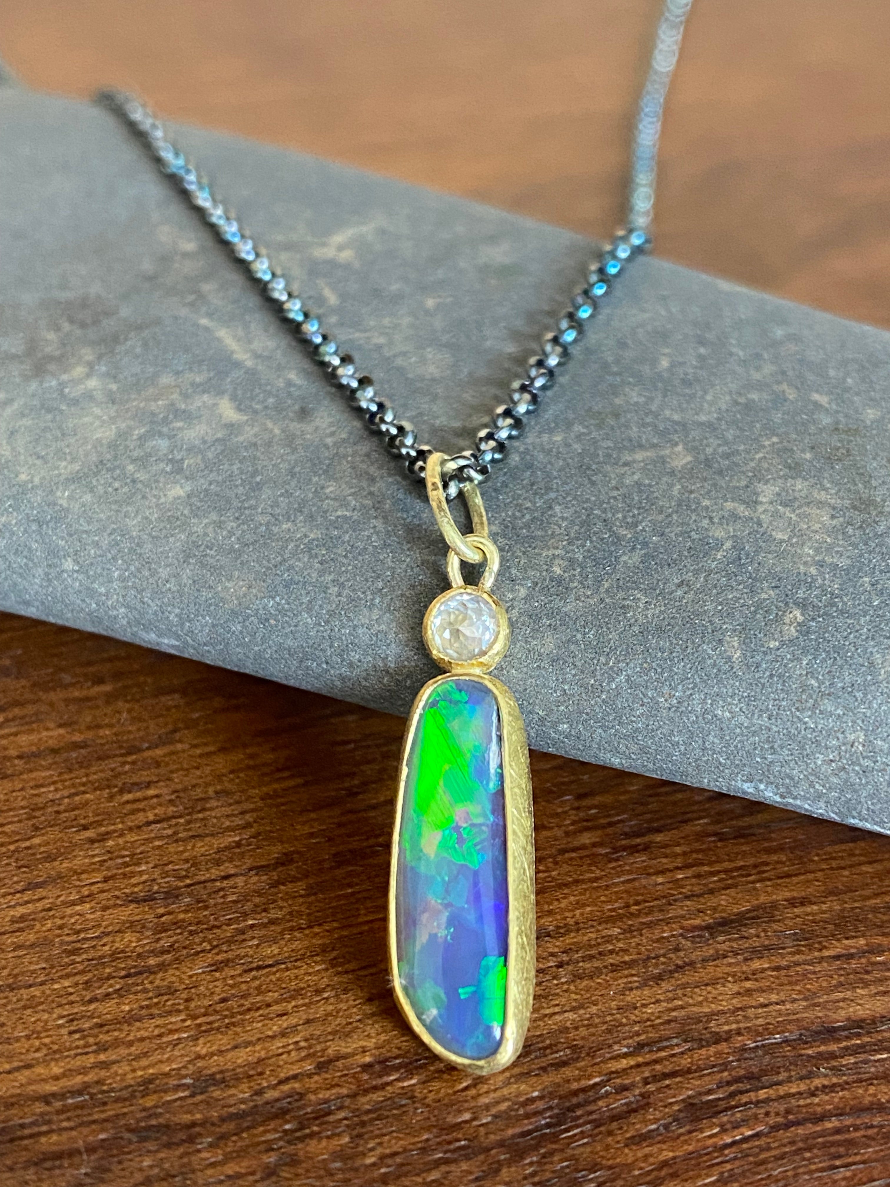 Siedra Loeffler- Ancients17 Elongated Opal with Diamond Pendant